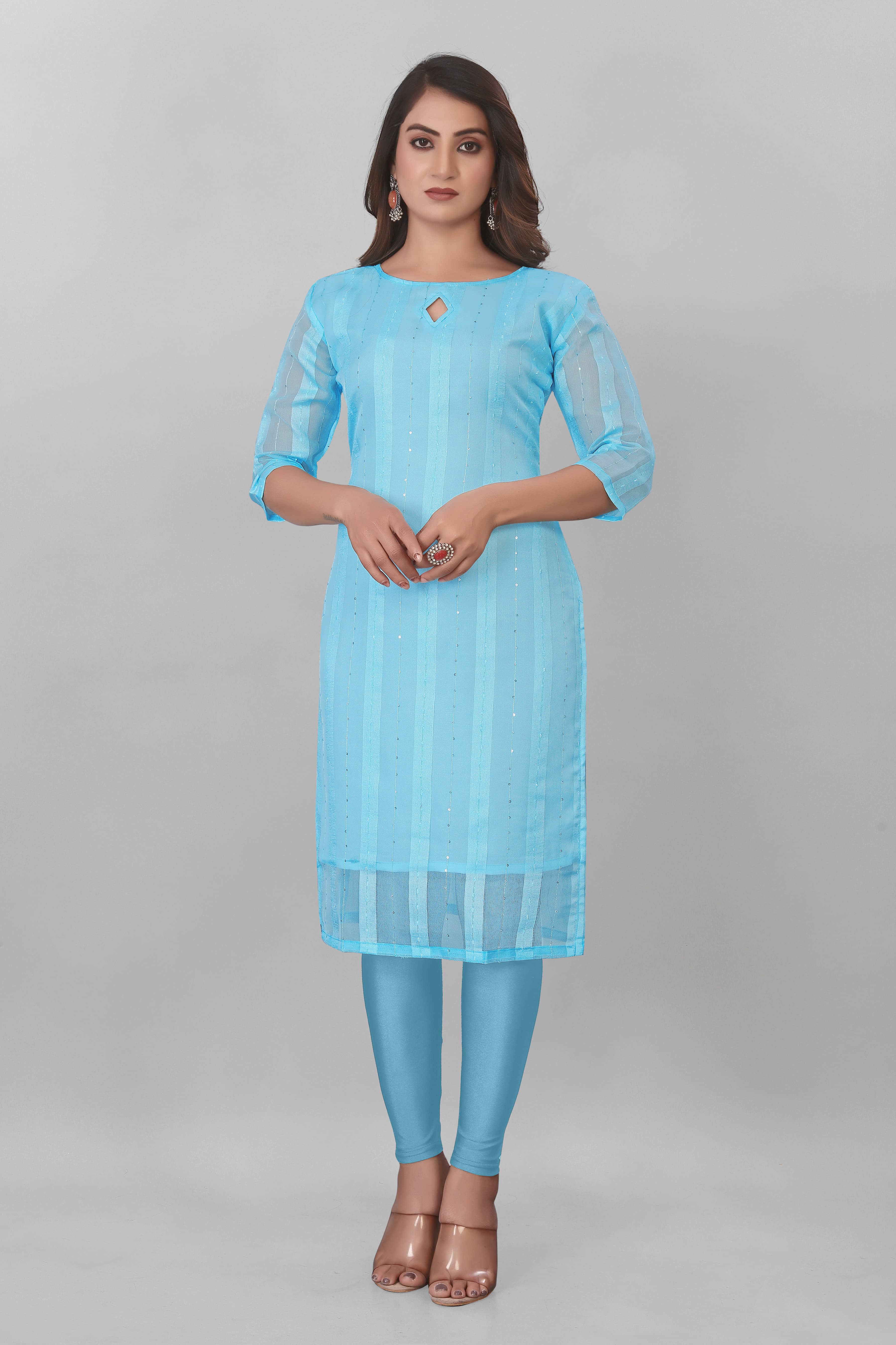 AK FASHION MALL Women Organza Embroidered A-line Kurti ( Light Blue ) - Kurtis, Tunics | Buy online on ZillyBuy