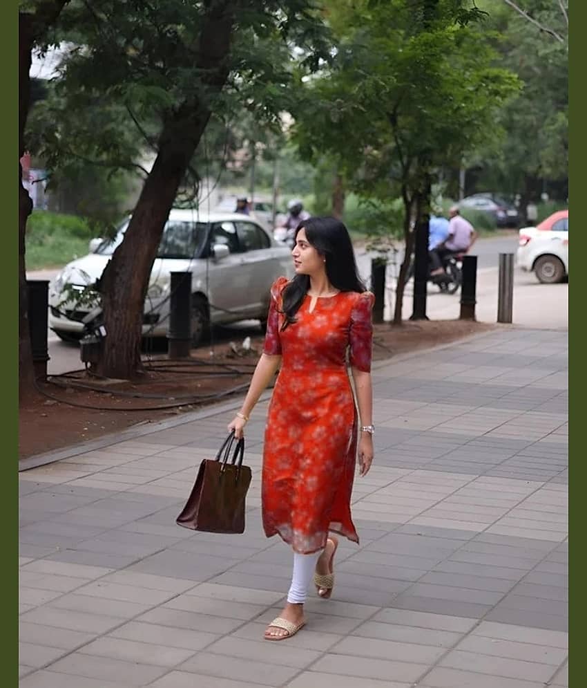 AK FASHION MALL Women Organza Printed A-line Kurti ( Red ) - Kurtis, Tunics | Buy online on ZillyBuy