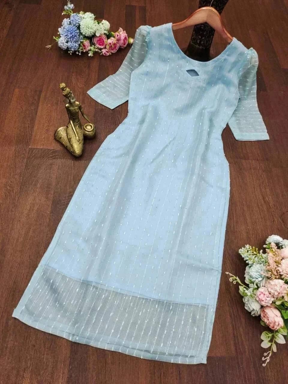 AK FASHION MALL Women Organza Embroidered A-line Kurti ( Light Blue ) - Kurtis, Tunics | Buy online on ZillyBuy