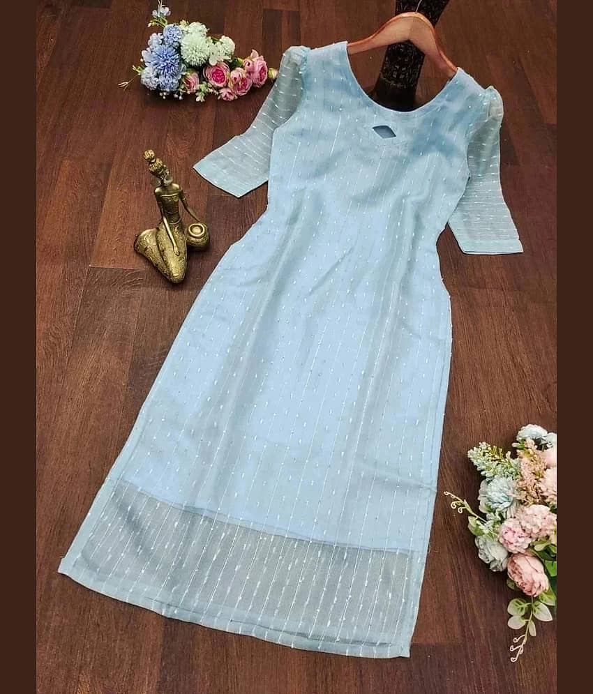 AK FASHION MALL Women Organza Embroidered A-line Kurti ( Light Blue ) - Kurtis, Tunics | Buy online on ZillyBuy