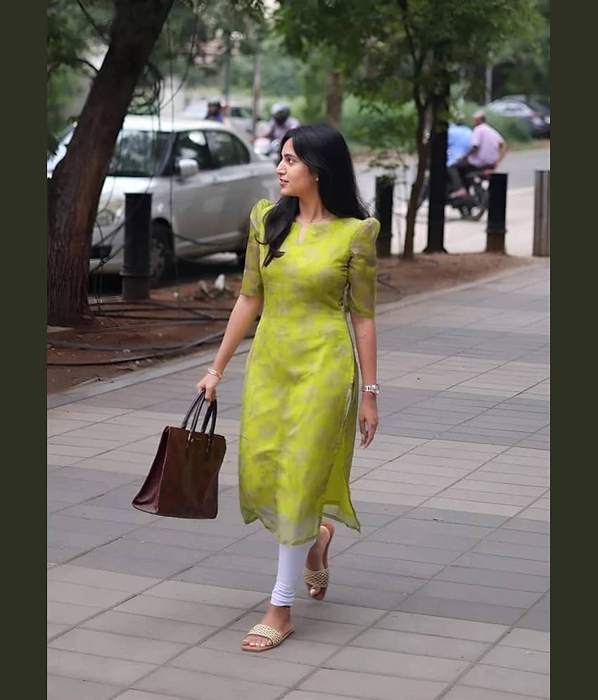 AK FASHION MALL Women Organza Printed A-line Kurti ( Green ) - Kurtis, Tunics | Buy online on ZillyBuy