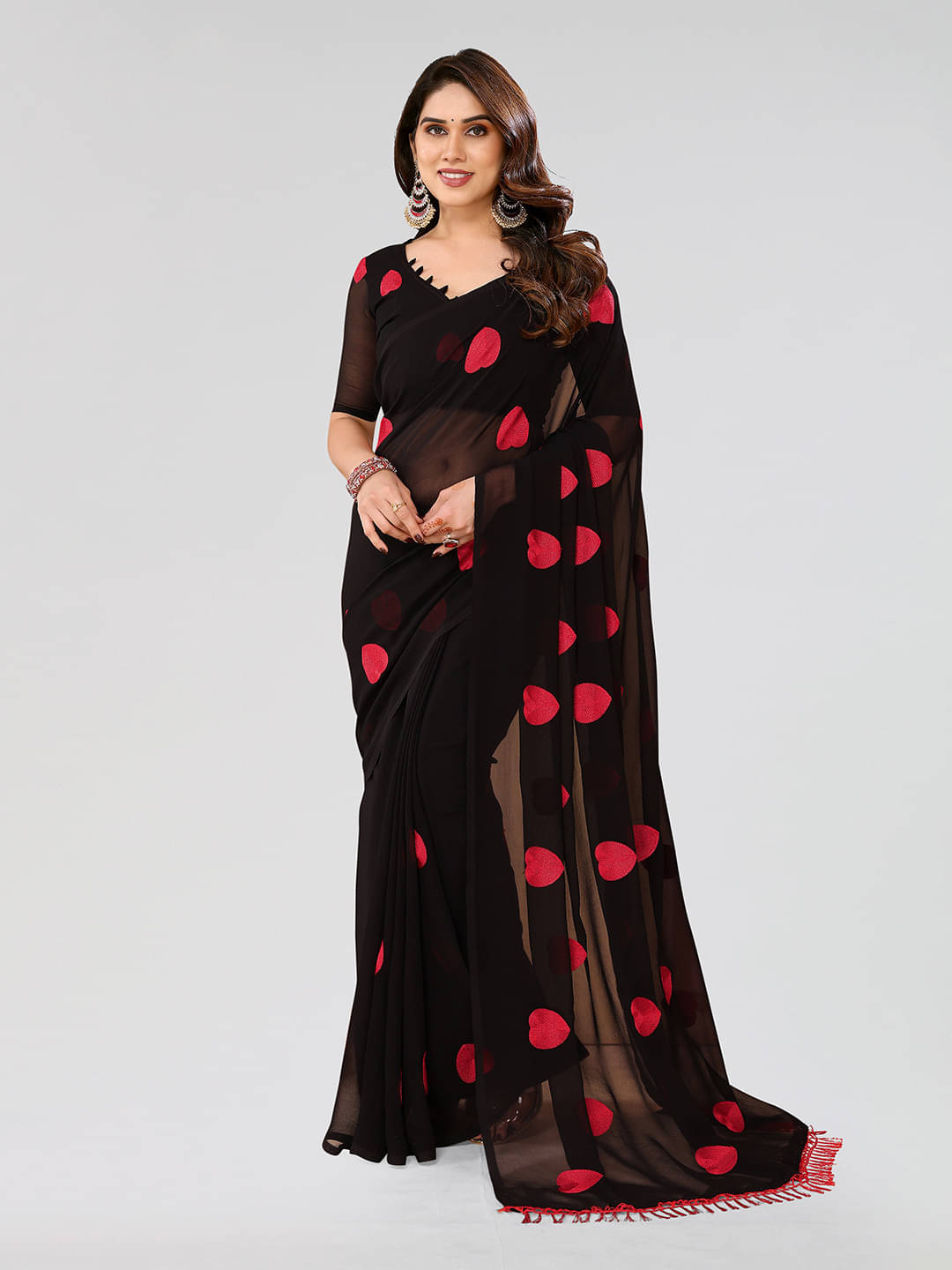     			ANAND SAREE Chiffon Printed Regular Saree With Unstitched Blouse Piece ( Black )