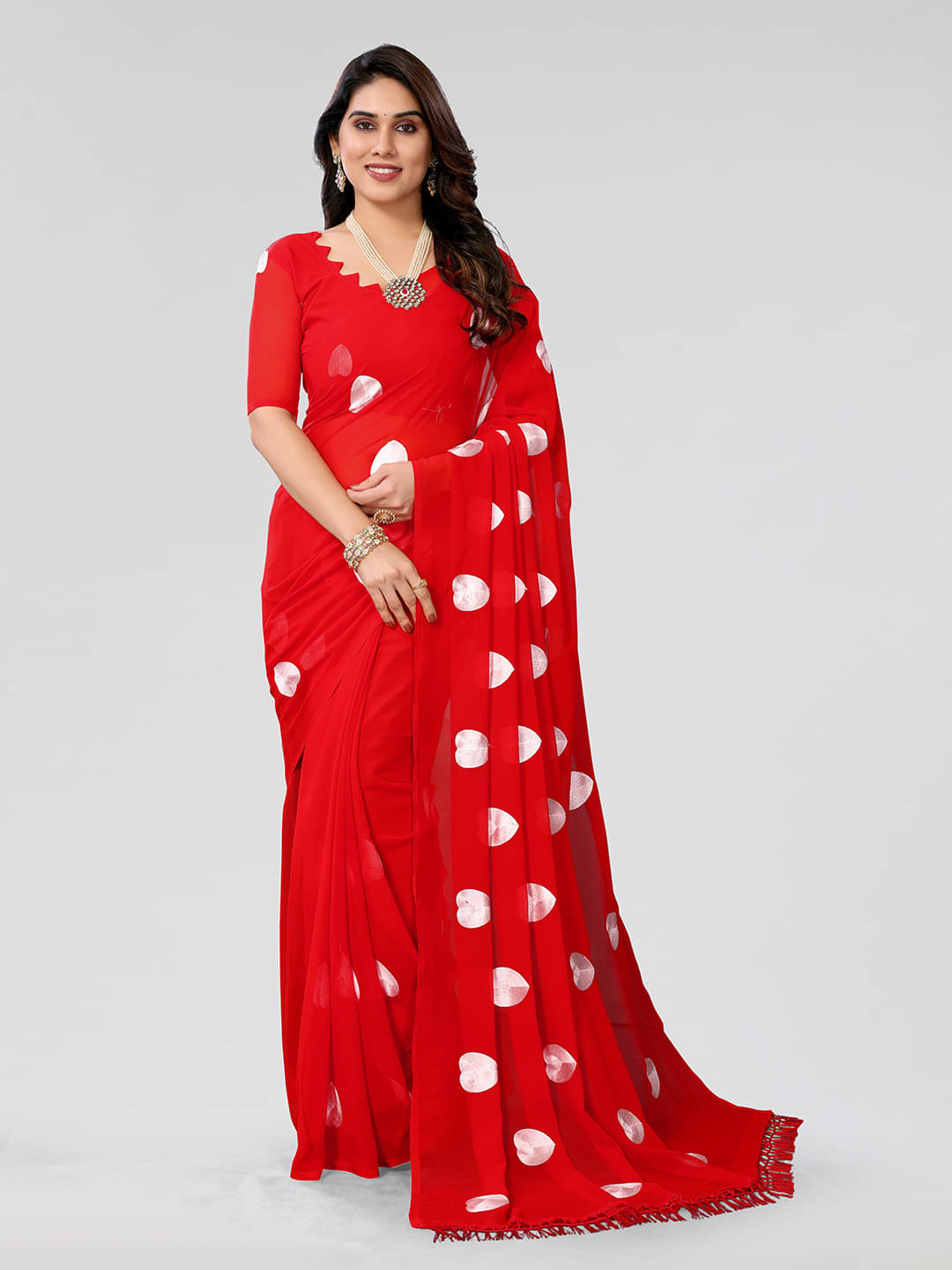     			ANAND SAREE Chiffon Printed Regular Saree With Unstitched Blouse Piece ( Red )