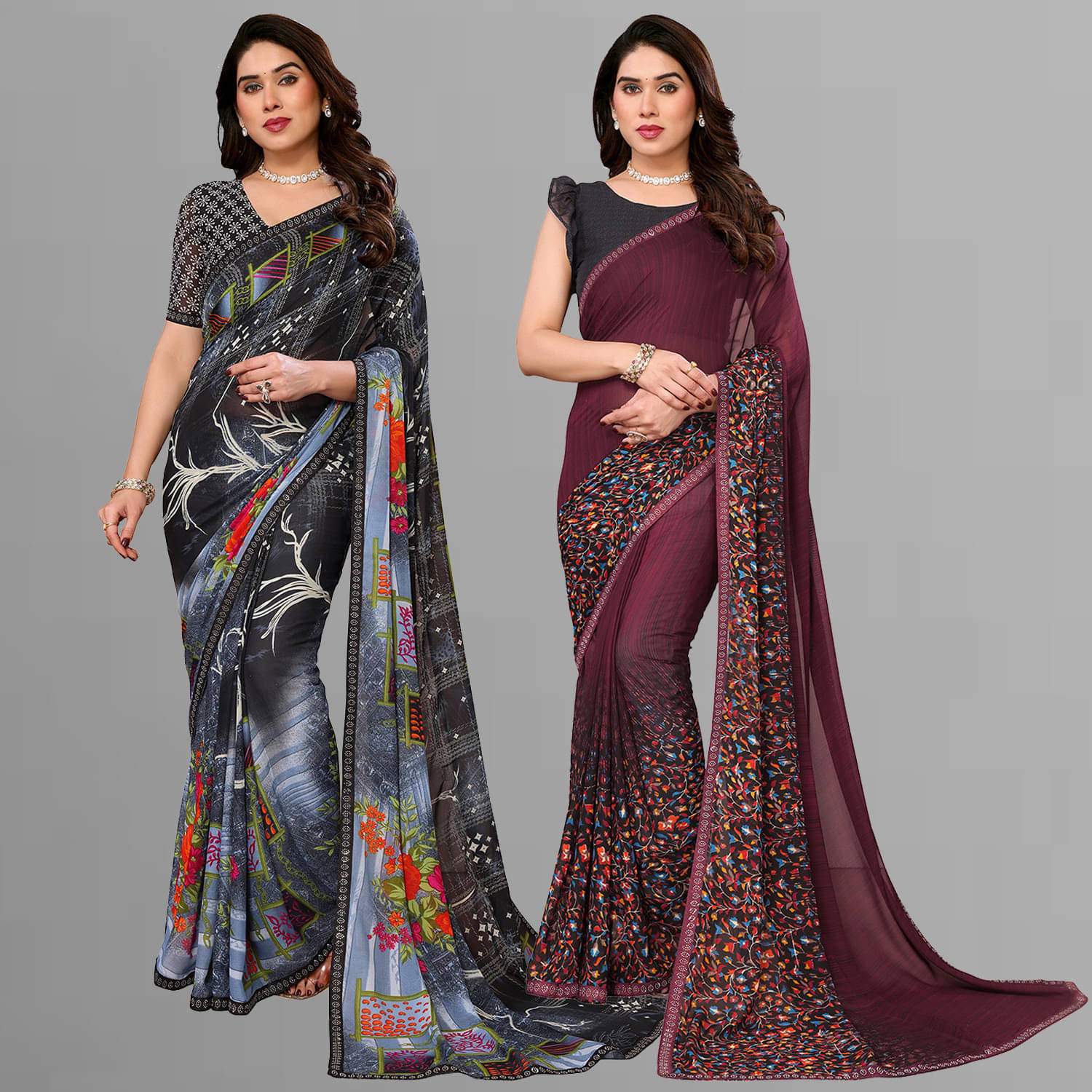     			ANAND SAREE Georgette Embellished Regular Saree With Unstitched Blouse Piece ( Multicolor )