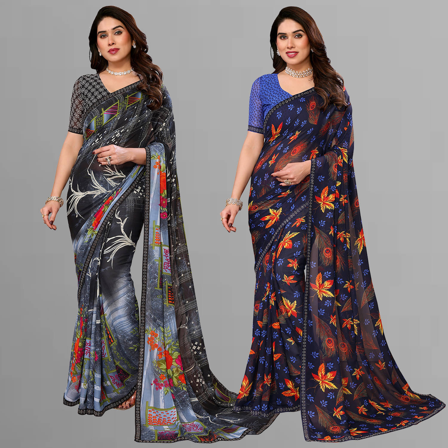     			ANAND SAREE Georgette Embellished Regular Saree With Unstitched Blouse Piece ( Multicolor )