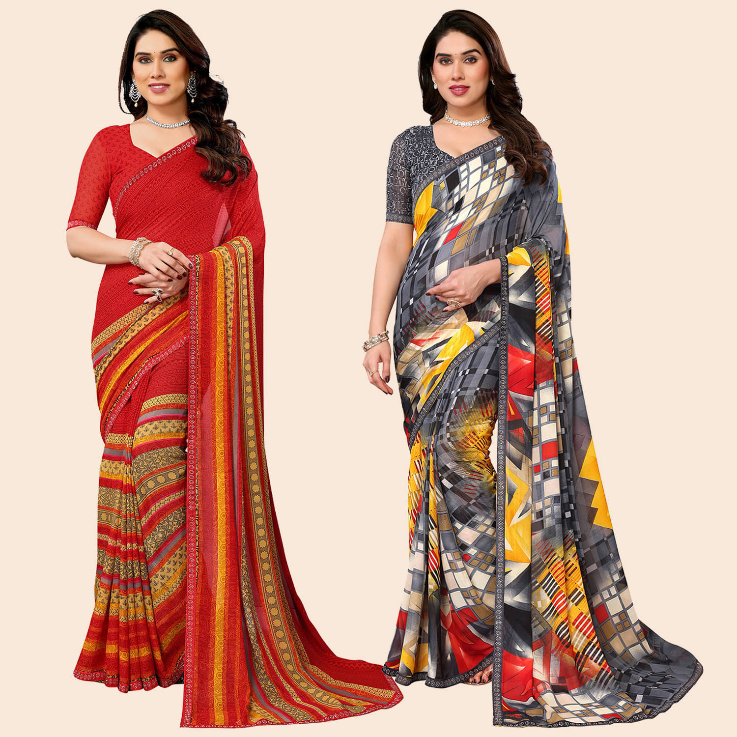     			ANAND SAREE Georgette Embellished Regular Saree With Unstitched Blouse Piece ( Multicolor )