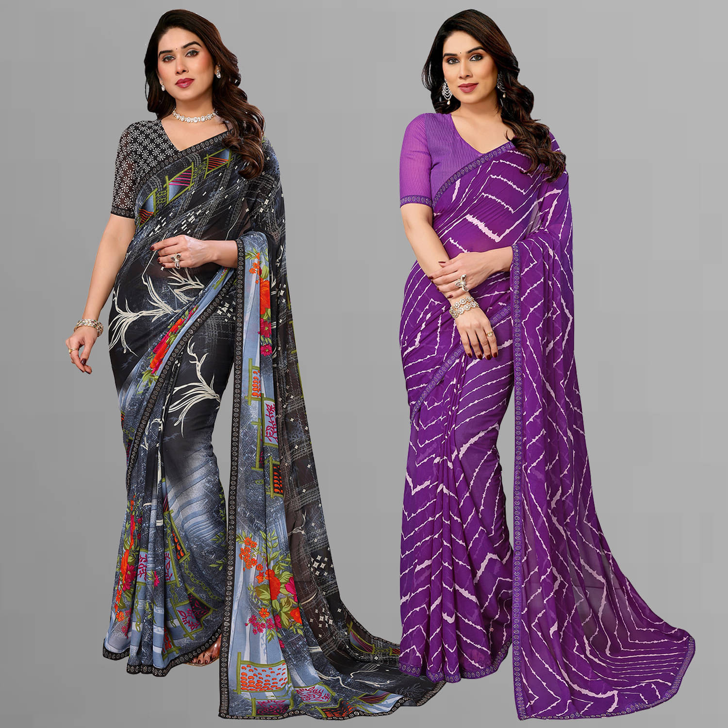     			ANAND SAREE Georgette Embellished Regular Saree With Unstitched Blouse Piece ( Multicolor )