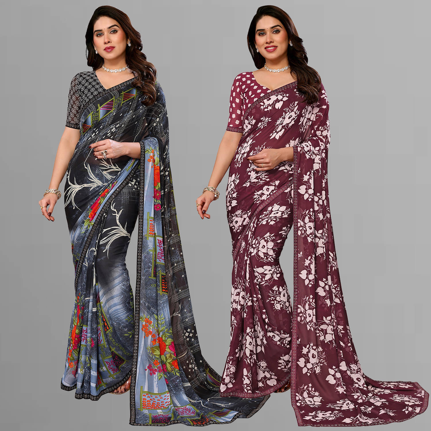 ANAND SAREE Georgette Embellished Regular Saree With Unstitched Blouse Piece ( Multicolor ) ANAND SAREE Georgette Embellished Regular Saree With Unstitched Blouse Piece ( Multicolor )