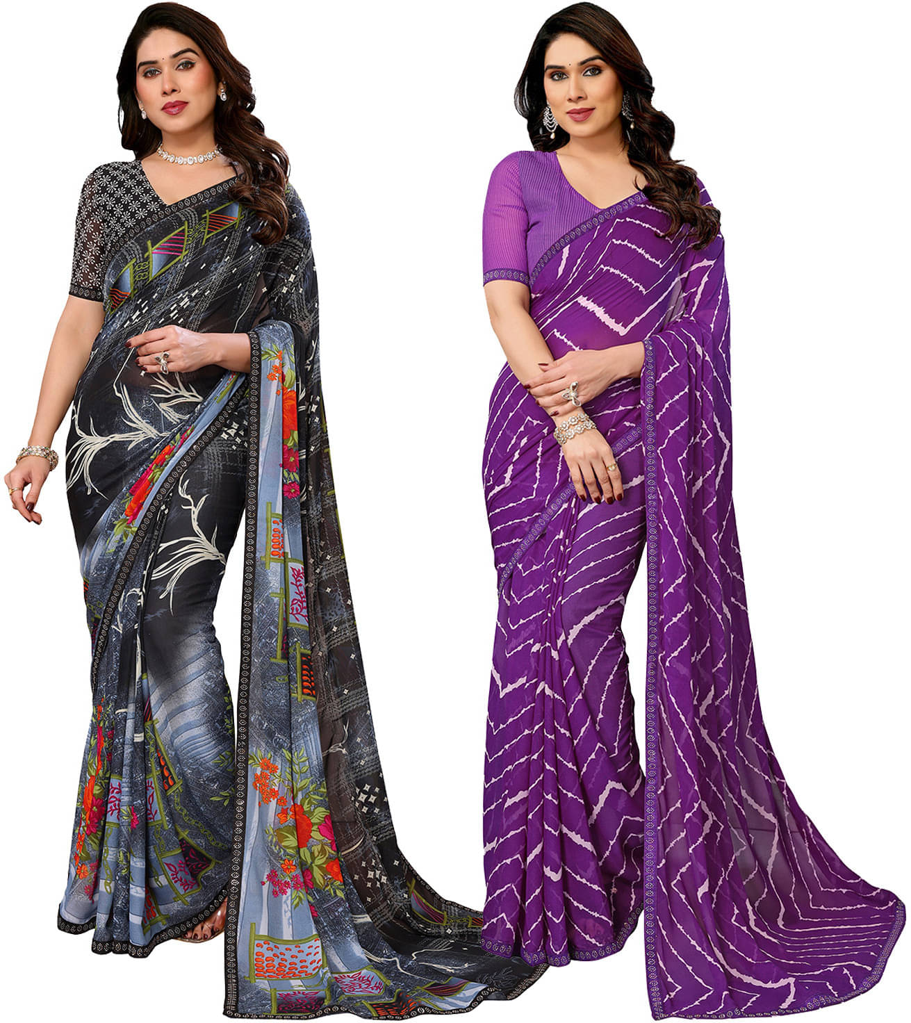     			ANAND SAREE Georgette Embellished Regular Saree With Unstitched Blouse Piece ( Multicolor )