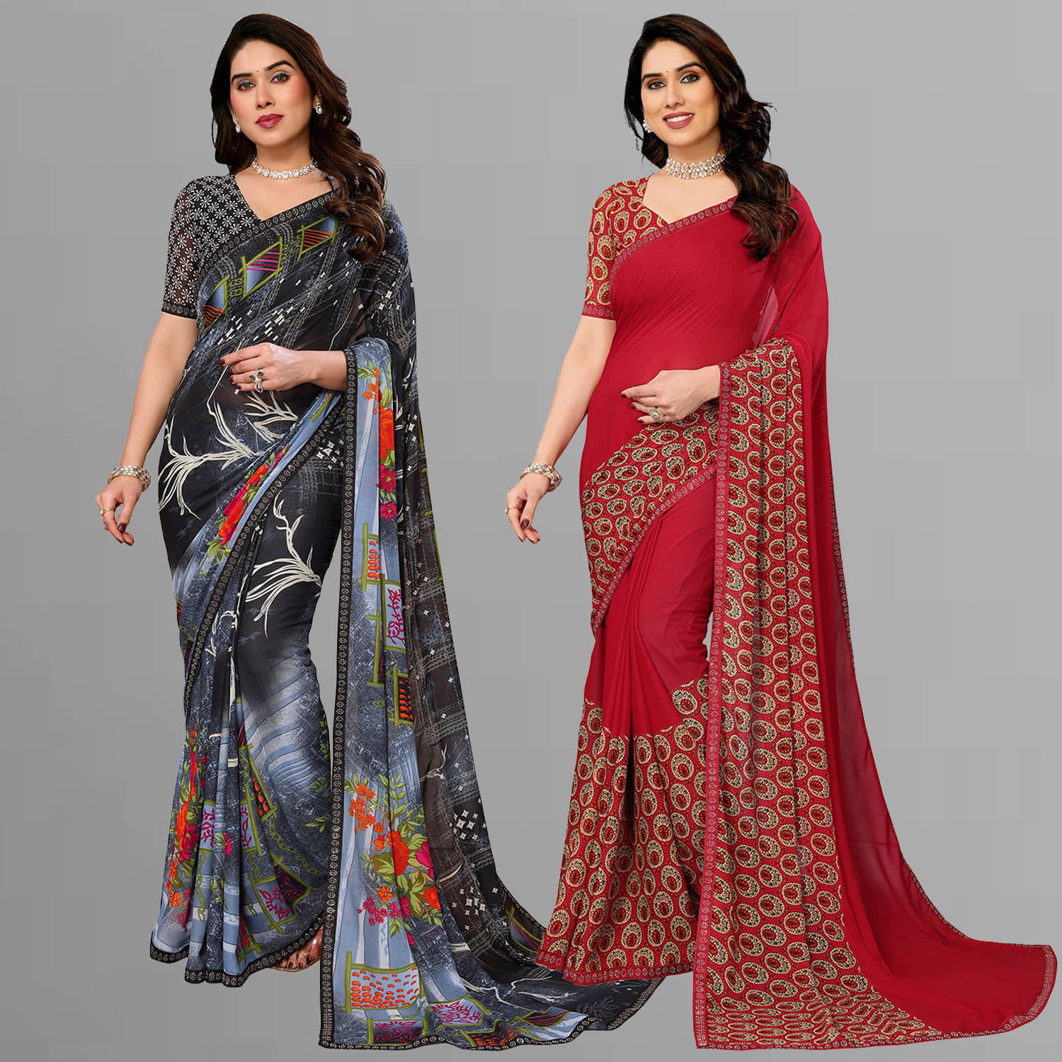     			ANAND SAREE Georgette Embellished Regular Saree With Unstitched Blouse Piece ( Multicolor )