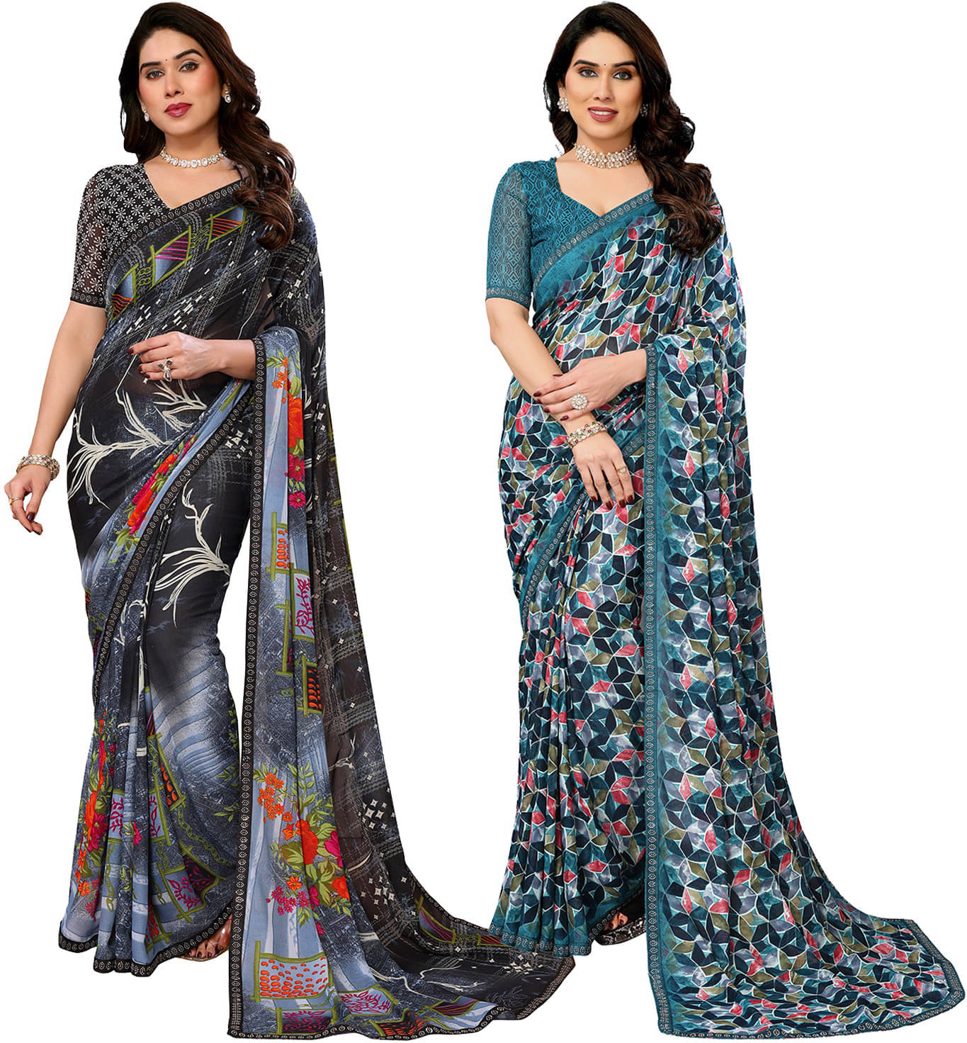 ANAND SAREE Georgette Embellished Regular Saree With Unstitched Blouse Piece ( Multicolor ) ANAND SAREE Georgette Embellished Regular Saree With Unstitched Blouse Piece ( Multicolor )