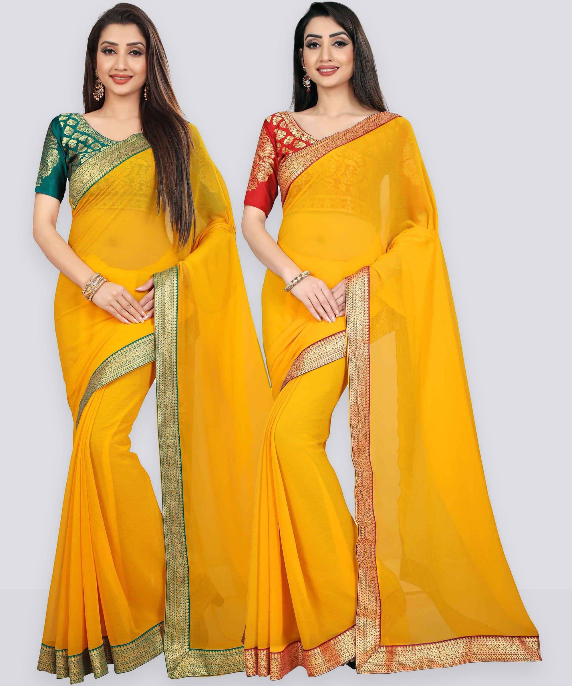     			ANAND SAREE Georgette Solid Regular Saree With Unstitched Blouse Piece ( Yellow )