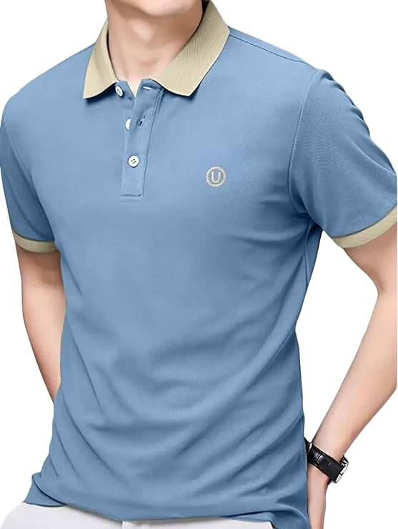     			AYARTH Men Polyester Regular Fit Solid Polo T Shirt ( Sky Blue )