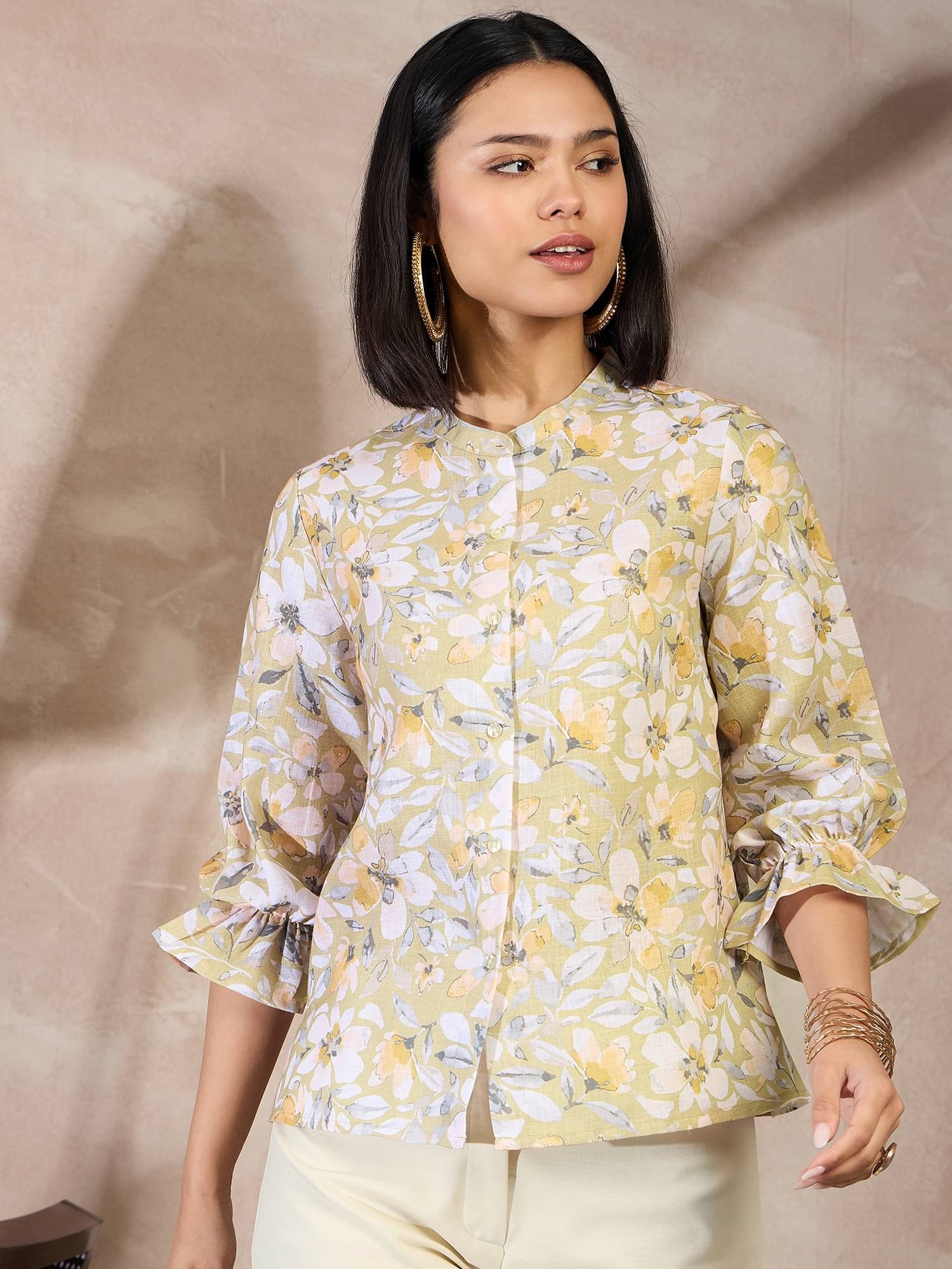Anjir Women's Polyester Regular Top ( Yellow ) Anjir Women's Polyester Regular Top ( Yellow )