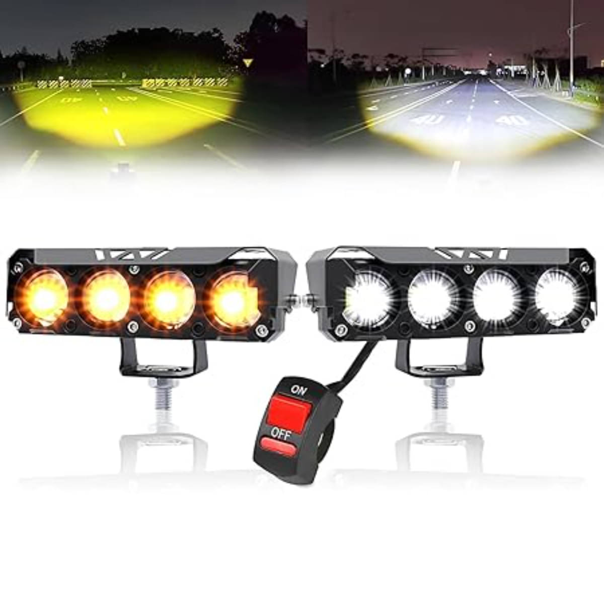     			Auto Care 120 Watt/Piece Super Bright 4 LED Fog Light | Switch in 5 Mode Changing Light With Flashing I High/Low Beam I Aluminium Body Fog Light Universal Fit for Car (Pack of 2) with On/Off Switch