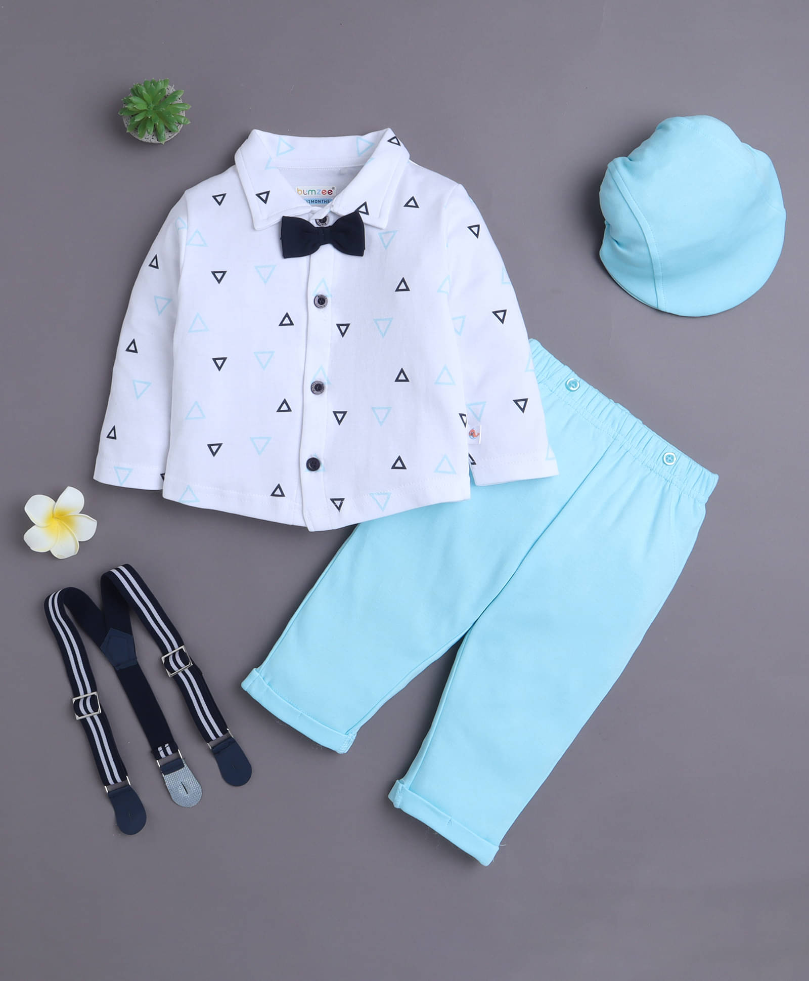 BUMZEE Pack of 1 Baby Boys Cotton Shirt & Pants Set ( Blue )     			BUMZEE Pack of 1 Baby Boys Cotton Shirt & Pants Set ( Blue )