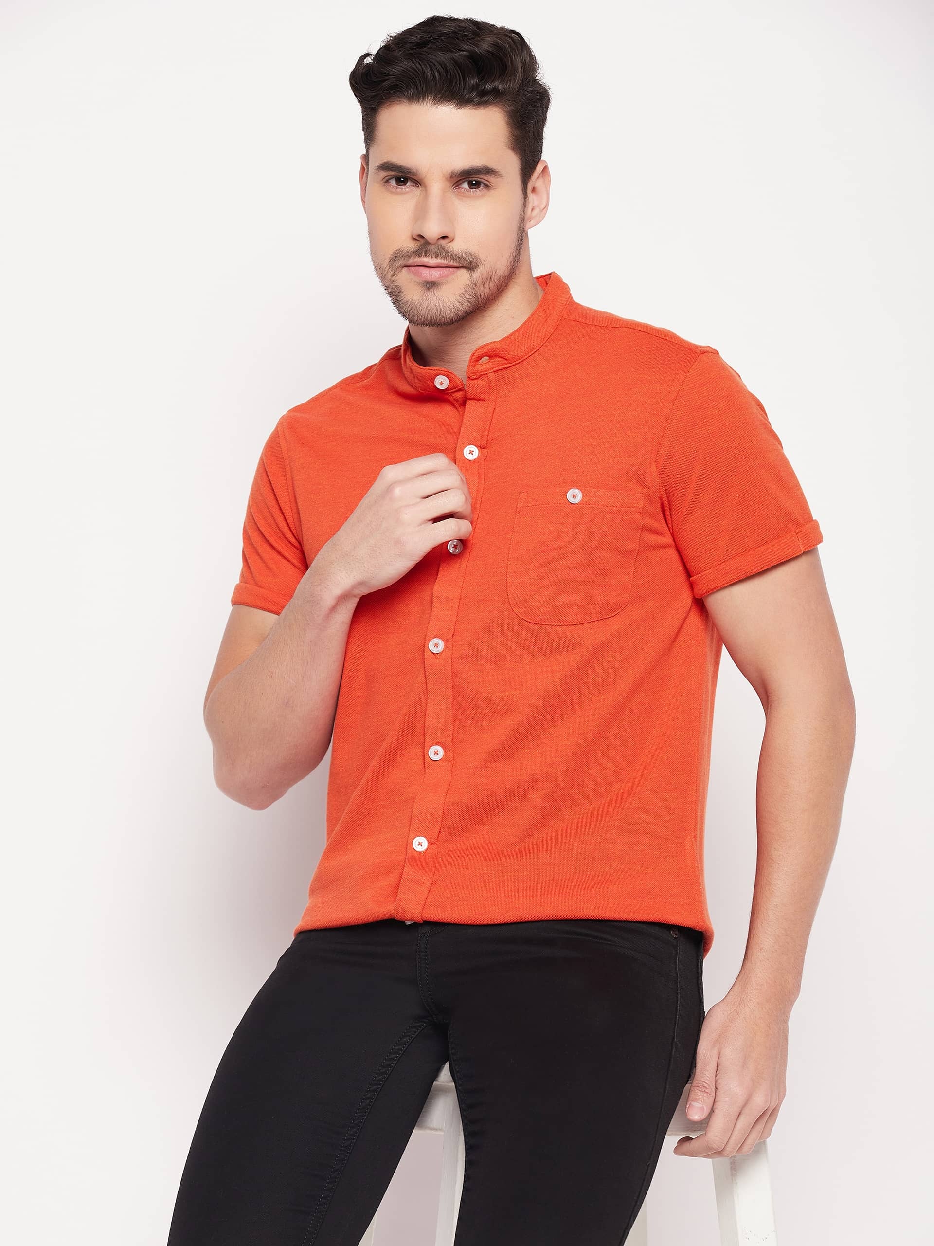 Club York Cotton Blend Regular Fit Solids Half Sleeves Men's Casual Shirt - Rust ( Pack of 1 )