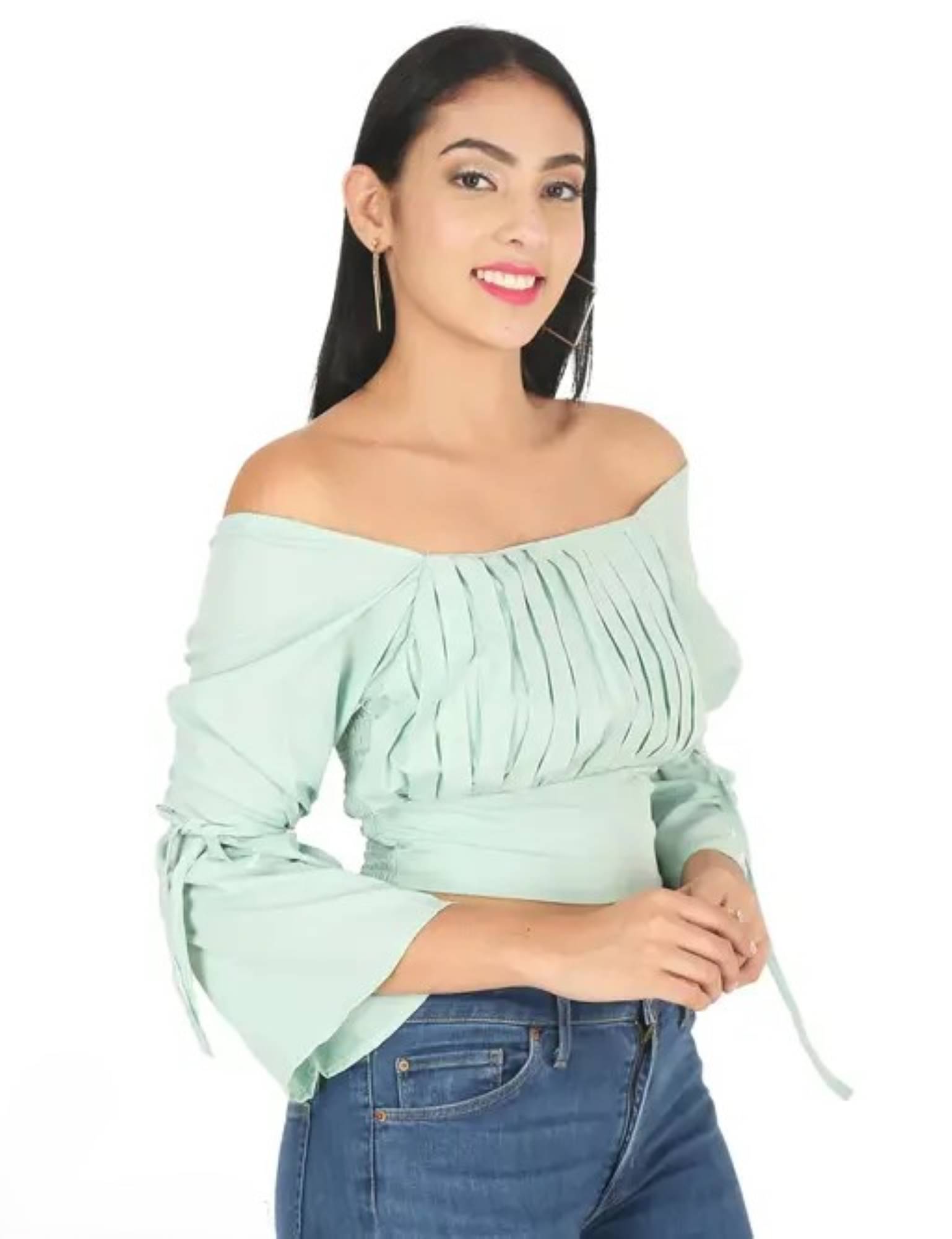 Divine Bezz Women's Crepe Crop Top ( Blue ) Divine Bezz Women's Crepe Crop Top ( Blue )