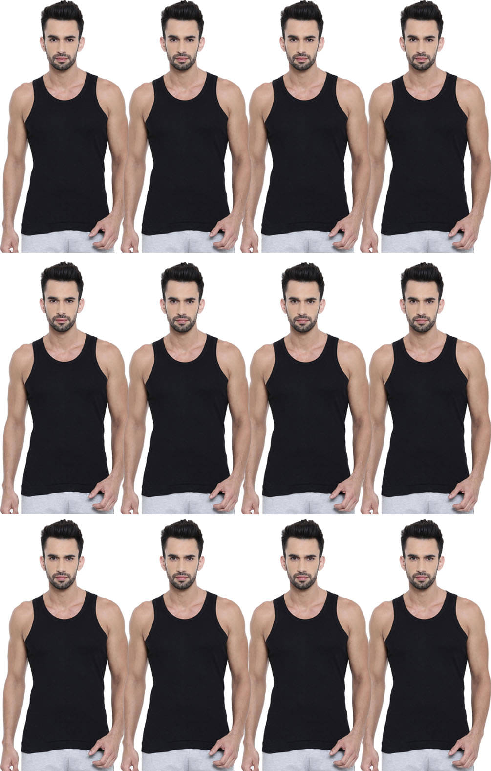     			Dixcy Scott Pack of 12 Cotton Basic Vest For Men ( Black )