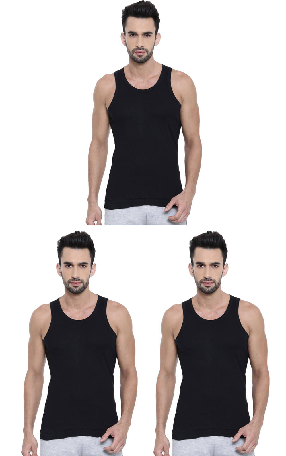 Dixcy Scott Pack of 3 Cotton Basic Vest For Men ( Black ) Dixcy Scott Pack of 3 Cotton Basic Vest For Men ( Black )
