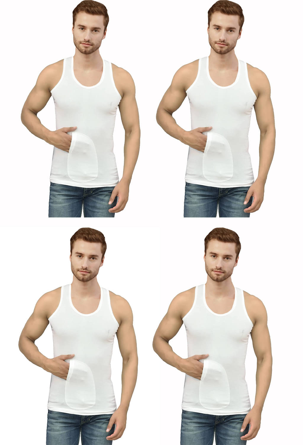 Dixcy Scott Pack of 4 Cotton Basic Vest For Men ( White ) Dixcy Scott Pack of 4 Cotton Basic Vest For Men ( White )