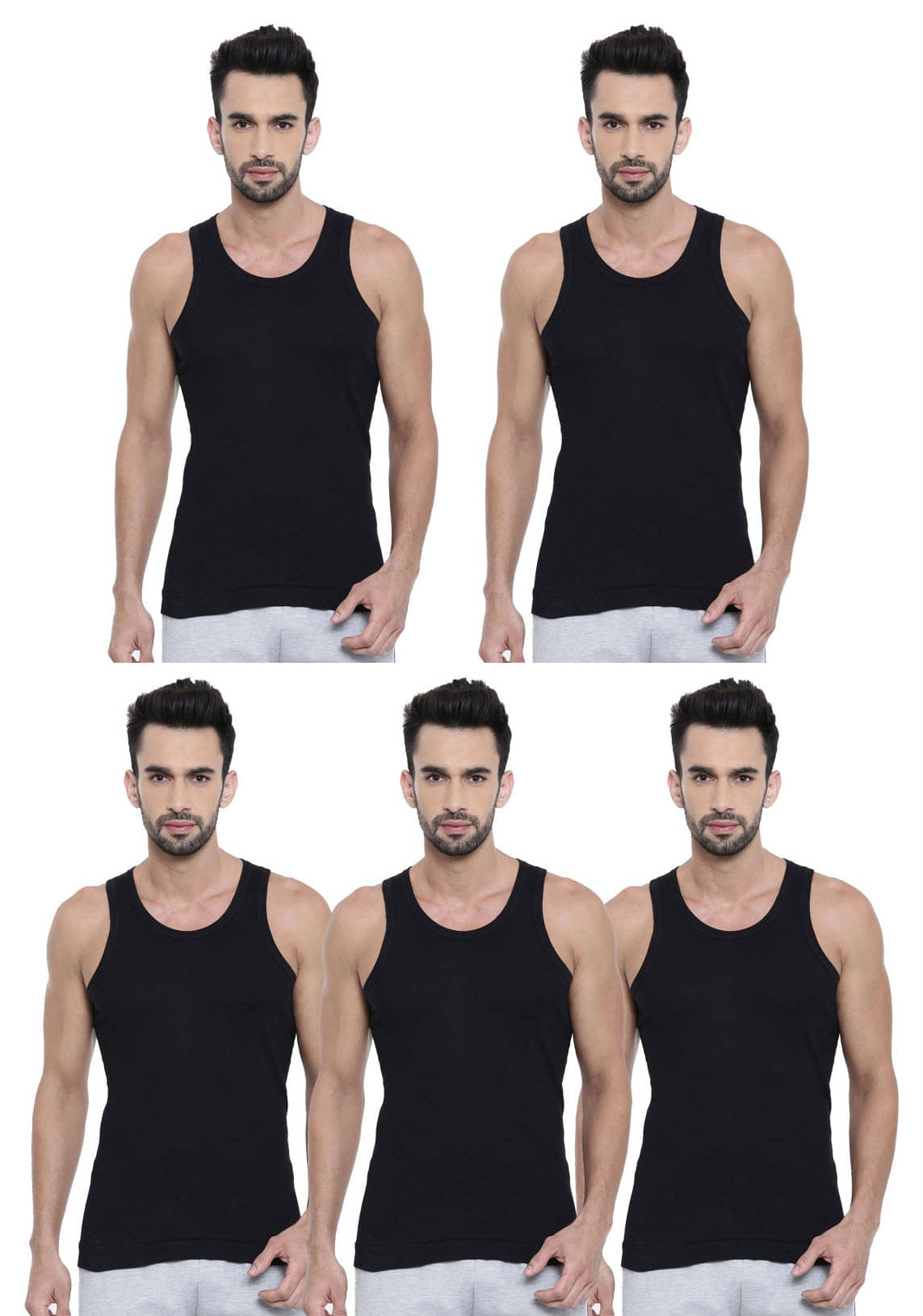 Dixcy Scott Pack of 5 Cotton Basic Vest For Men ( Black ) Dixcy Scott Pack of 5 Cotton Basic Vest For Men ( Black )