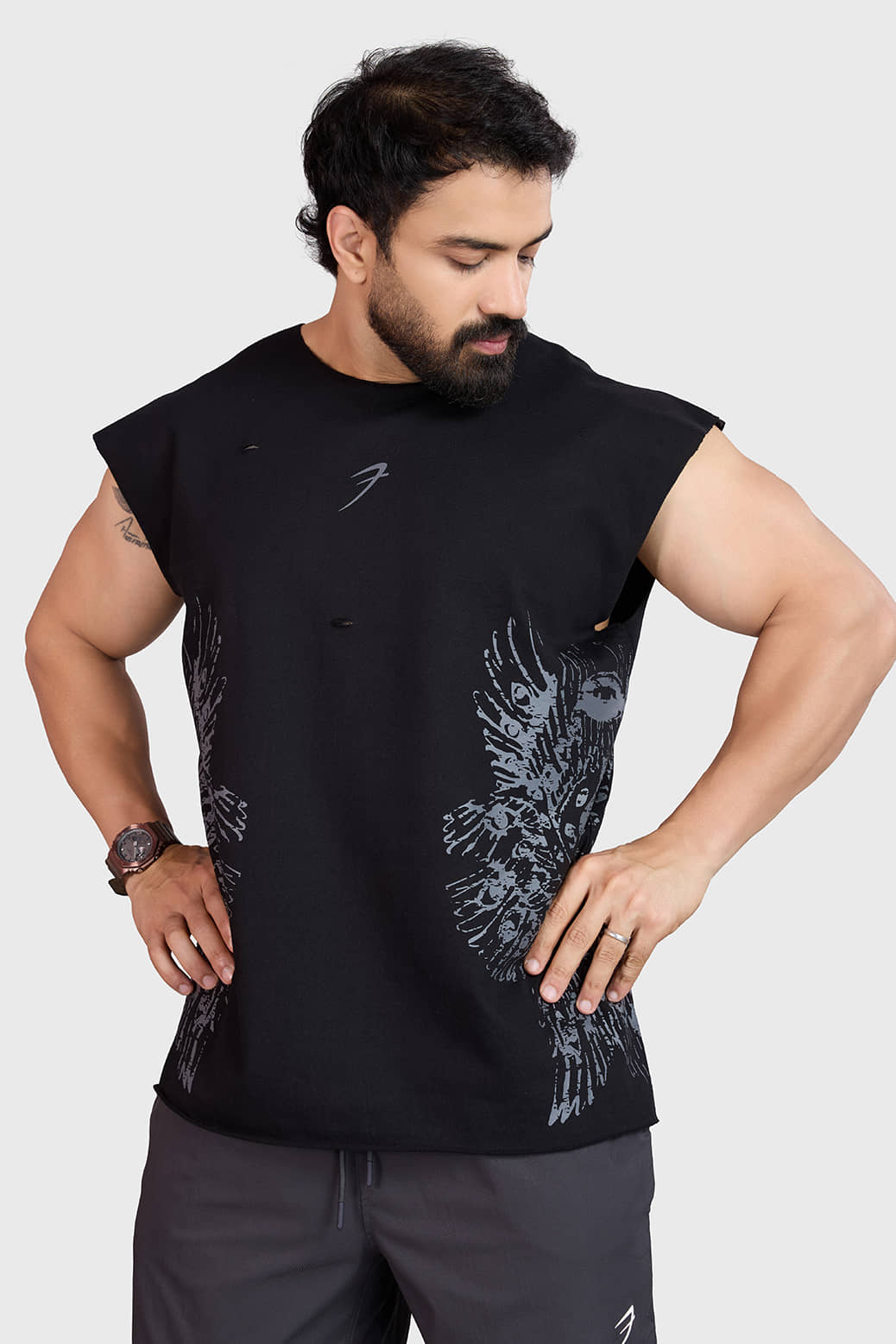 Fuaark Black Cotton Oversized Fit Men's Tanks ( Pack of 1 )