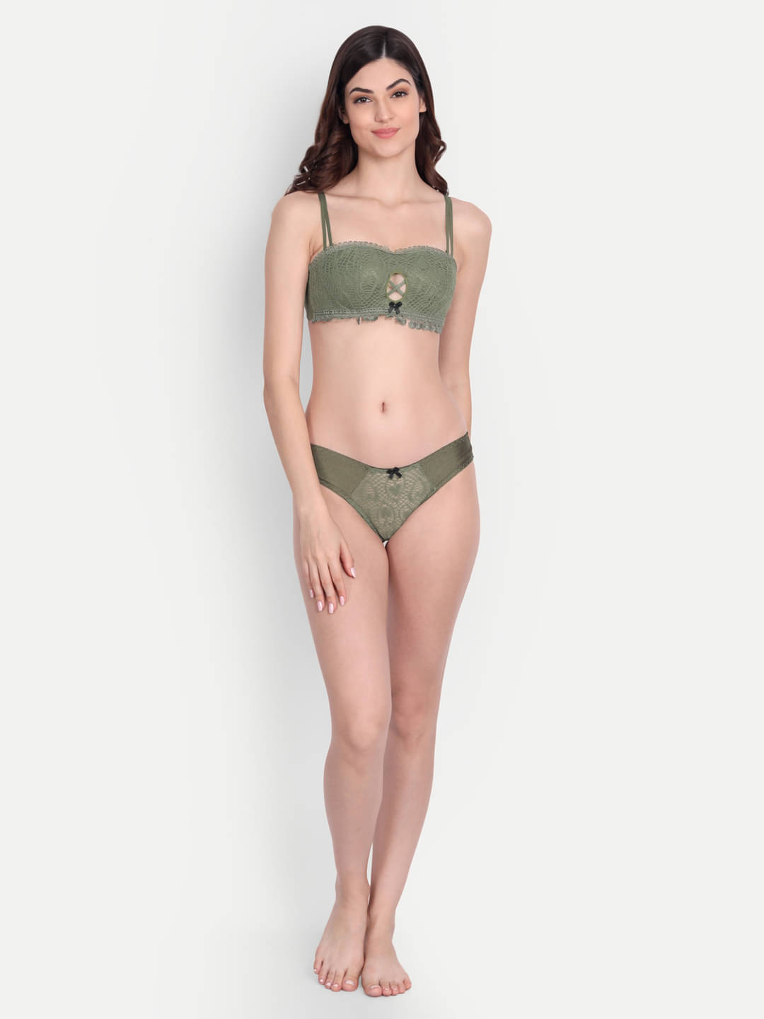 Gopalvilla Lace Heavily Padded Bra & Panty Set ( Green , Pack of 1 )     			Gopalvilla Lace Heavily Padded Bra & Panty Set ( Green , Pack of 1 )