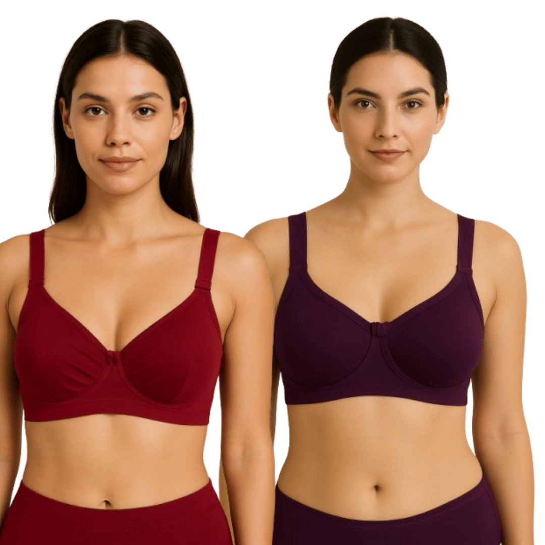 HERBLOURE Pack of 2 Cotton Blend Non Padded T-Shirt Bra For Women ( Multicolor ) HERBLOURE Pack of 2 Cotton Blend Non Padded T-Shirt Bra For Women ( Multicolor )