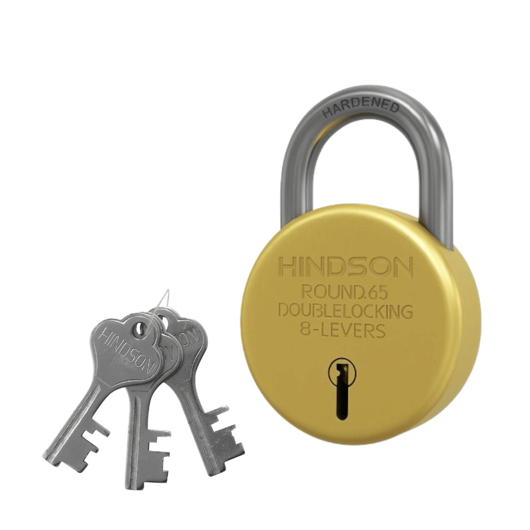 HINDSON Gold Round 65 lock with 3 keys Pack of 1 HINDSON Gold Round 65 lock with 3 keys Pack of 1