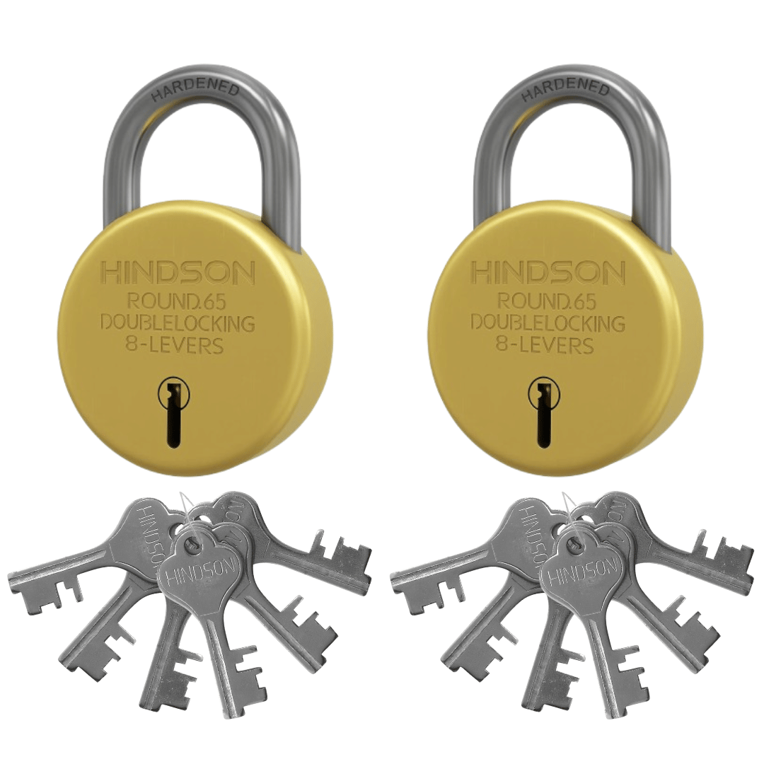 HINDSON Gold Round 65 lock with 6 keys Pack of 2 HINDSON Gold Round 65 lock with 6 keys Pack of 2
