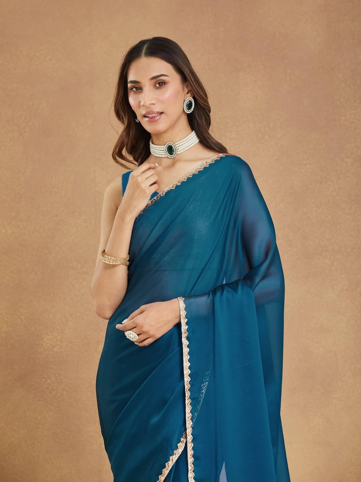     			Indy Bliss Art Silk Solid Chanderi saree With Unstitched Blouse Piece ( Rama )