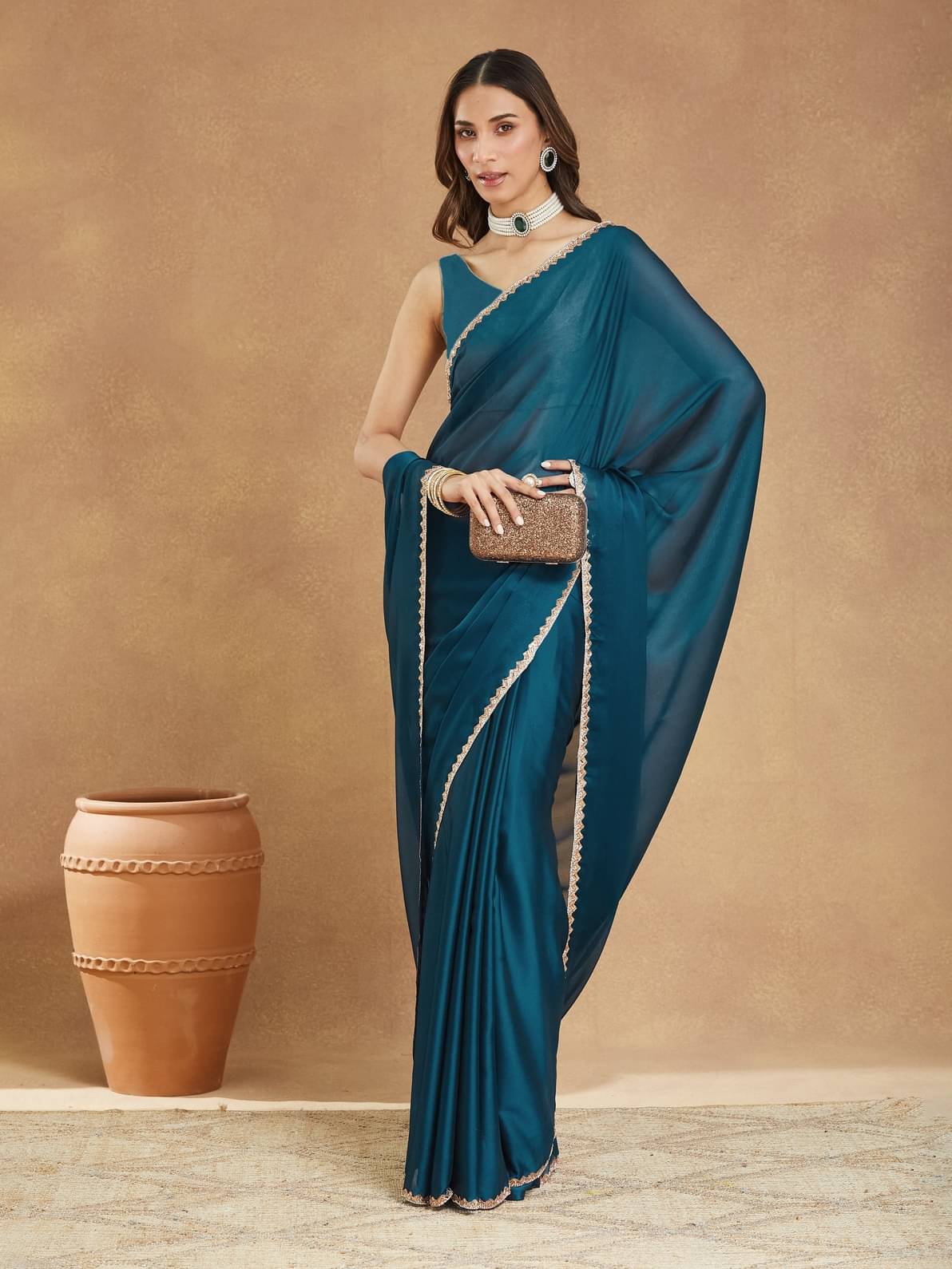 Indy Bliss Synthetic Solid Regular Saree With Unstitched Blouse Piece ( Rama ) Indy Bliss Synthetic Solid Regular Saree With Unstitched Blouse Piece ( Rama )