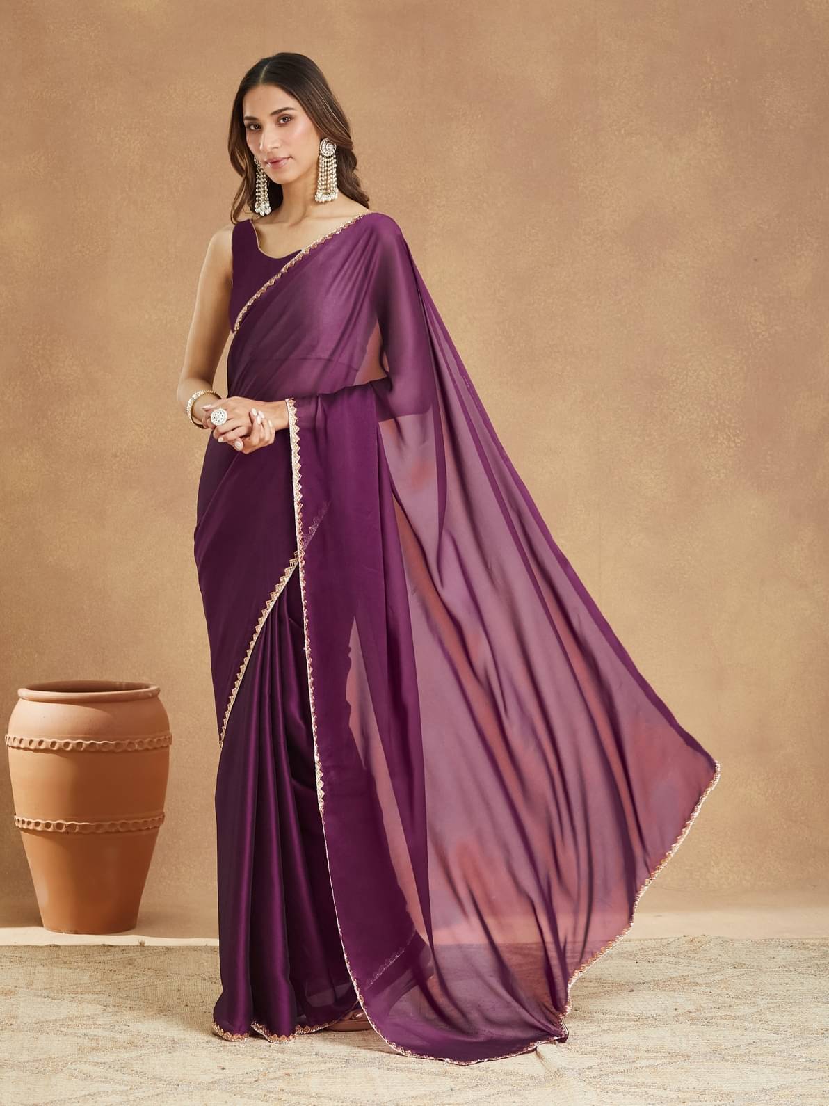     			Indy Bliss Synthetic Solid Regular Saree With Unstitched Blouse Piece ( Wine )
