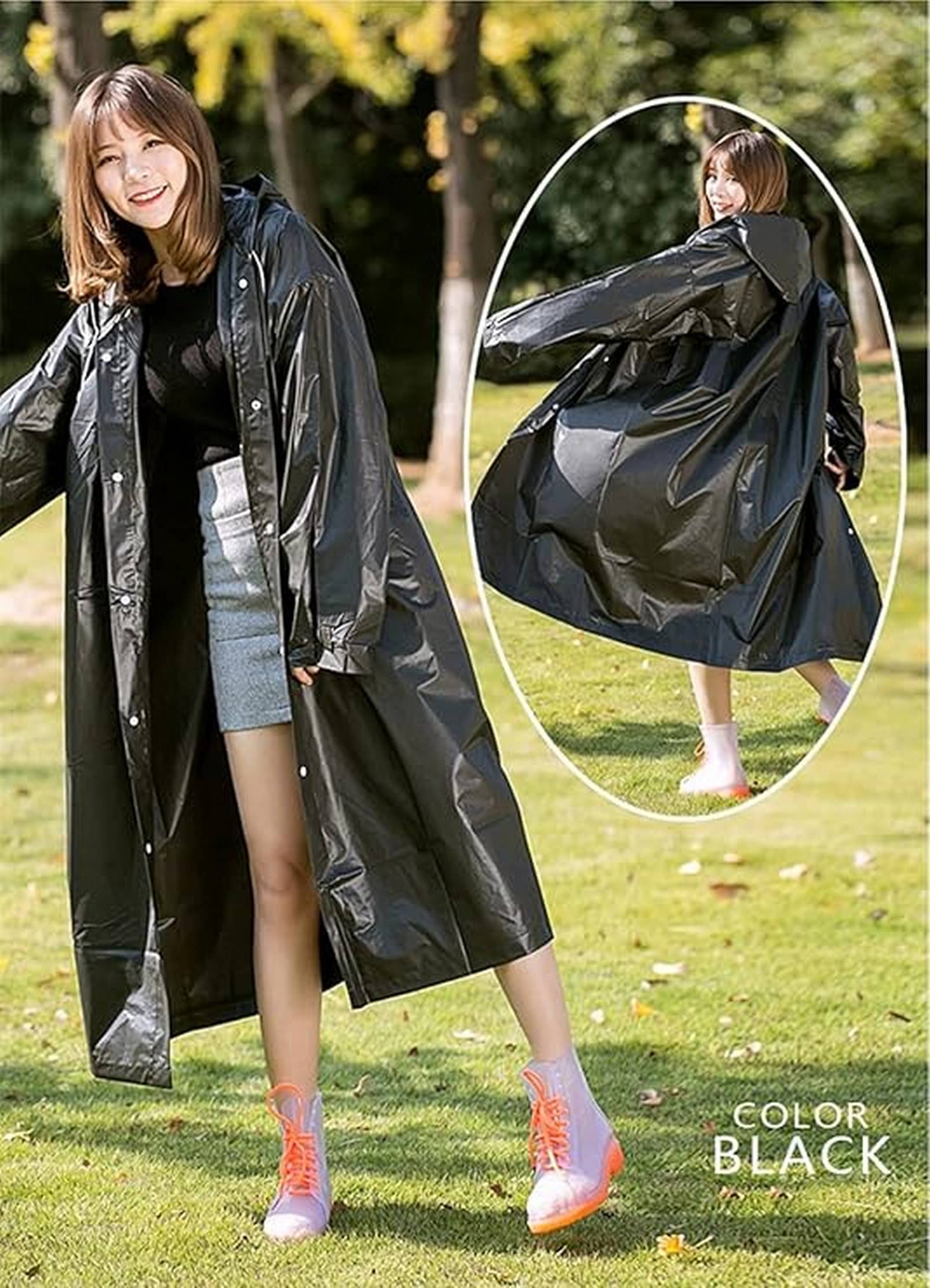 Infispace Nylon Long Raincoat - Black Infispace Nylon Long Raincoat - Black