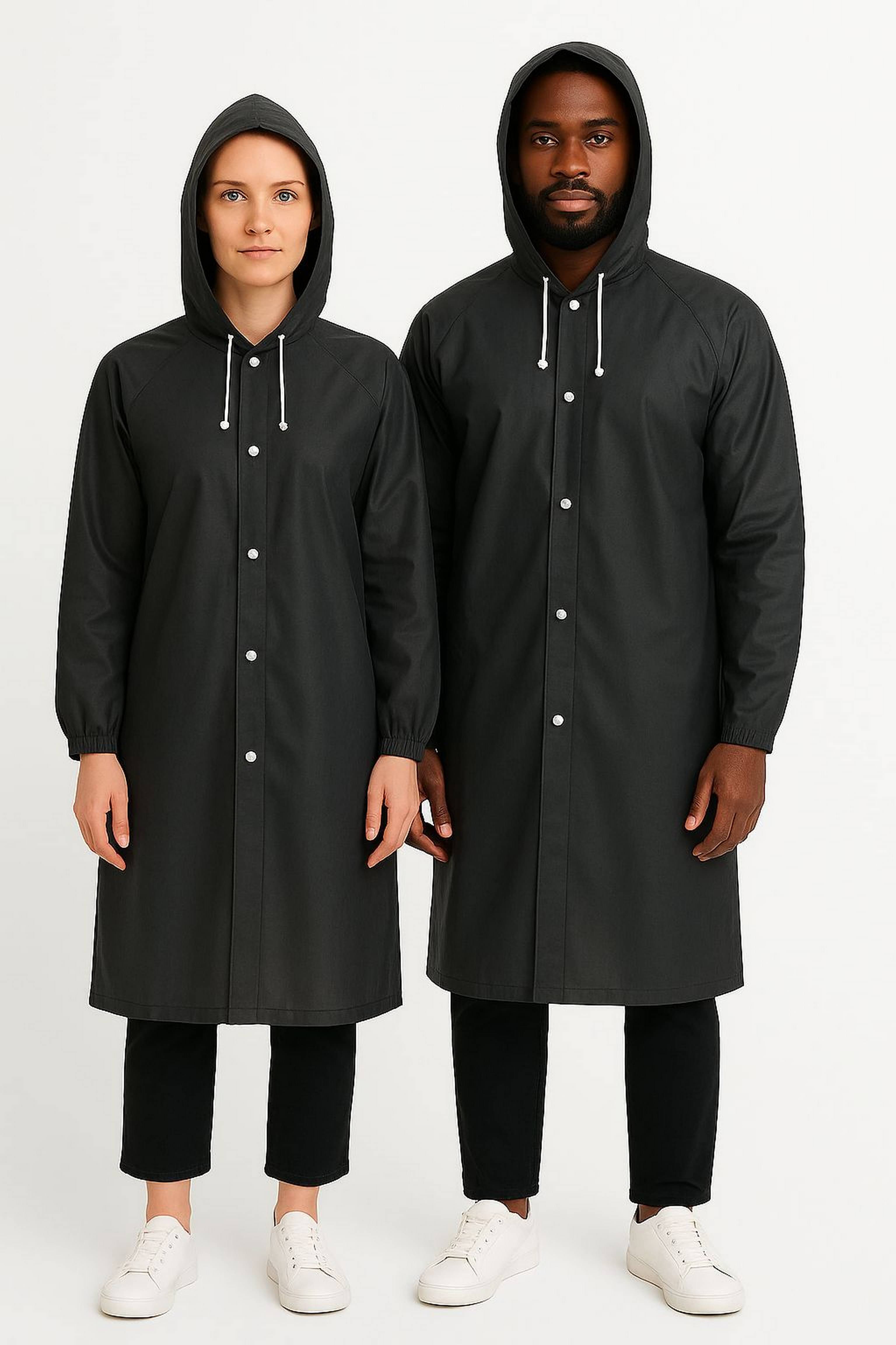     			Infispace Nylon Long Raincoat - Black
