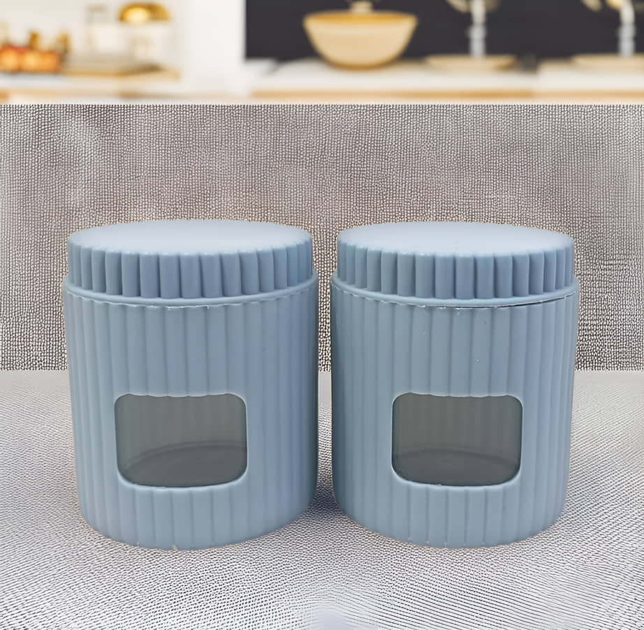 Inpro Glass Storage Jar Glass Navy Blue Multi-Purpose Container ( Set of 2 )