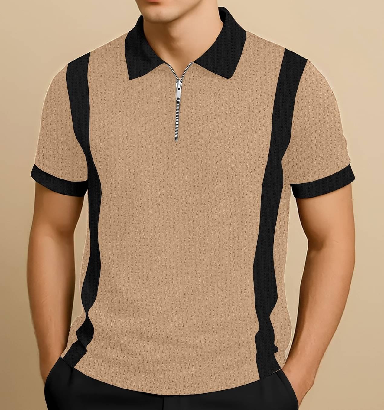 KAJARU Men Polyester Regular Fit Self Design Polo T Shirt ( Off-White )     			KAJARU Men Polyester Regular Fit Self Design Polo T Shirt ( Off-White )