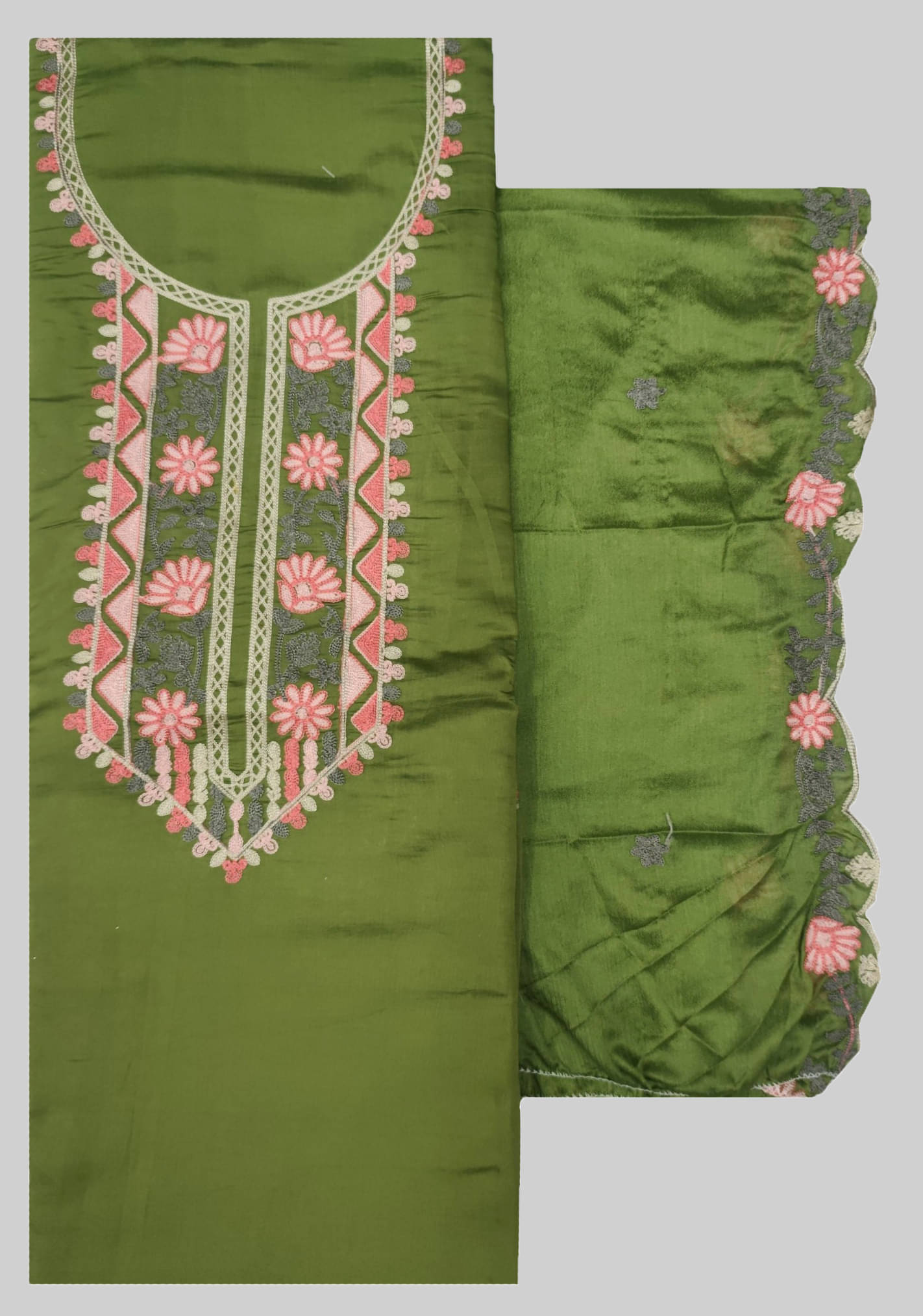     			KASHMIRI Women Cotton Blend Unstitched Dress Material ( Green )