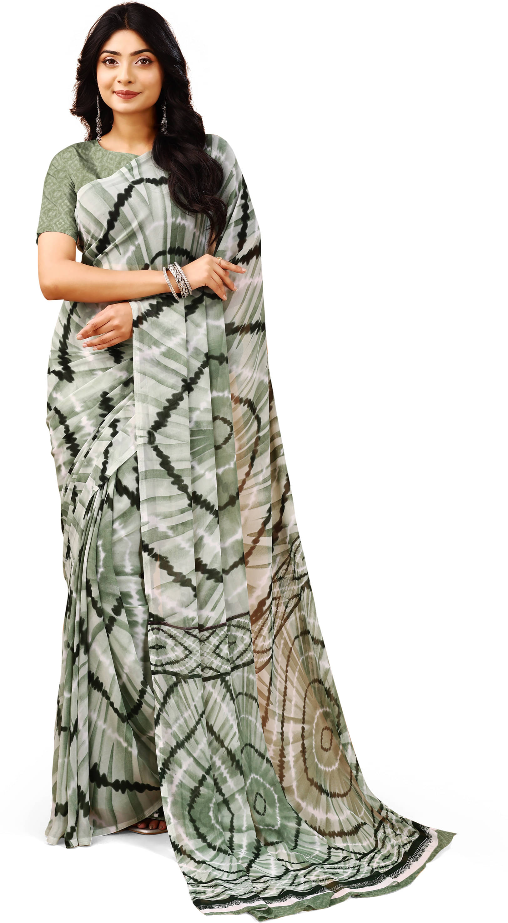 LEELAVATI Chiffon Dyed Regular Saree With Unstitched Blouse Piece ( Grey ) LEELAVATI Chiffon Dyed Regular Saree With Unstitched Blouse Piece ( Grey )