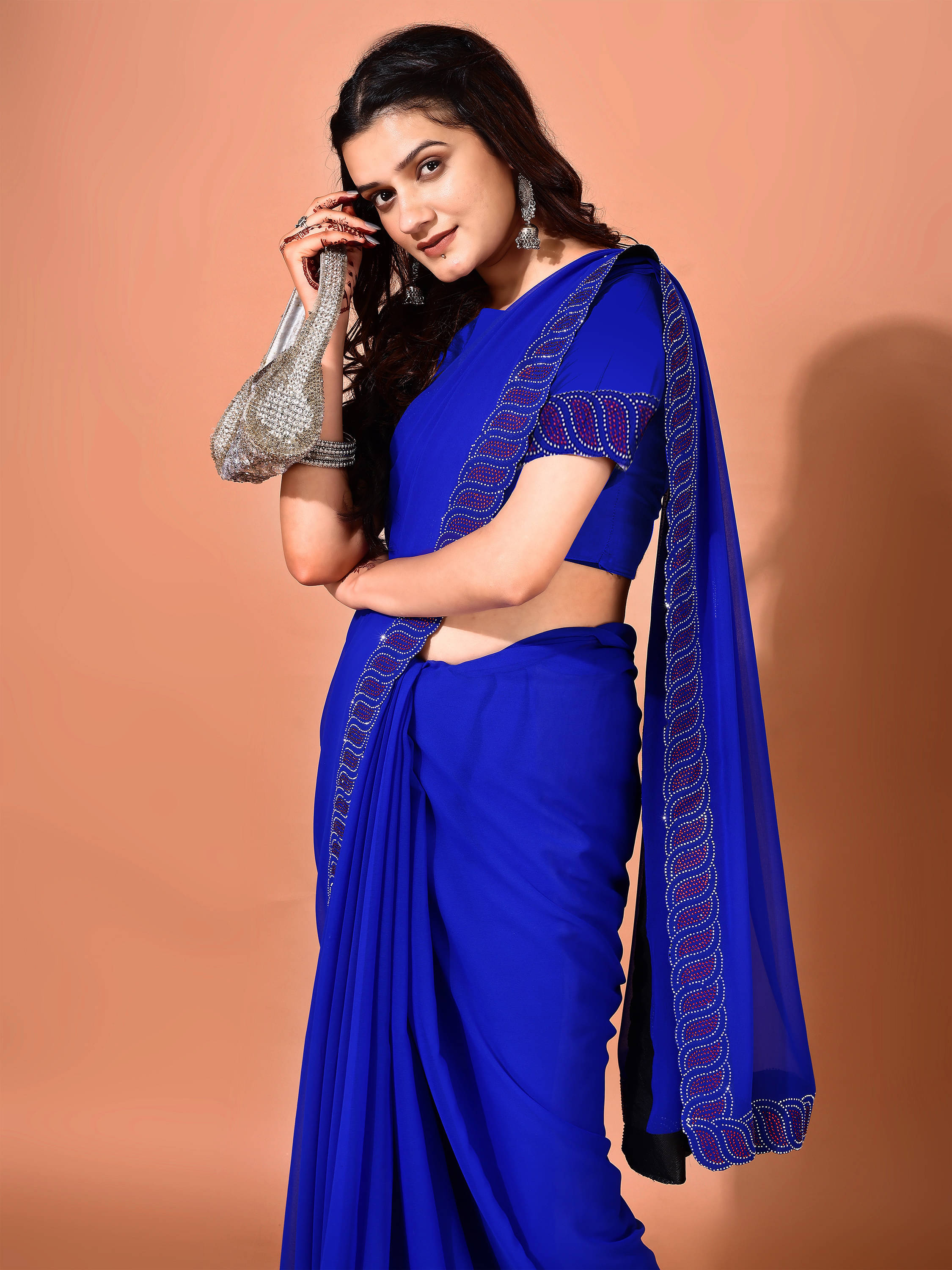 LEELAVATI Chiffon Embellished Regular Saree With Unstitched Blouse Piece ( Blue ) LEELAVATI Chiffon Embellished Regular Saree With Unstitched Blouse Piece ( Blue )