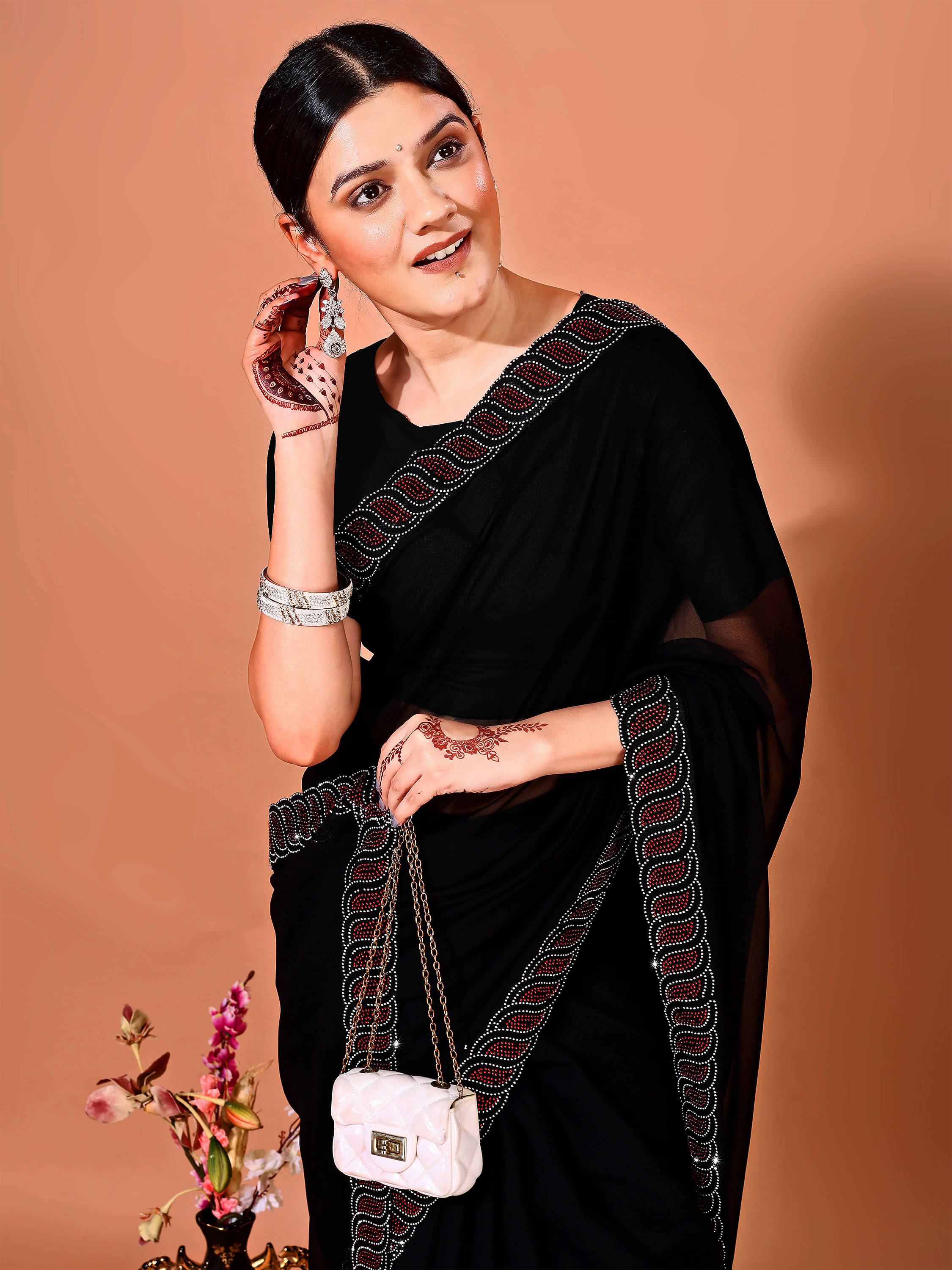 LEELAVATI Chiffon Embellished Regular Saree With Unstitched Blouse Piece ( Black ) LEELAVATI Chiffon Embellished Regular Saree With Unstitched Blouse Piece ( Black )