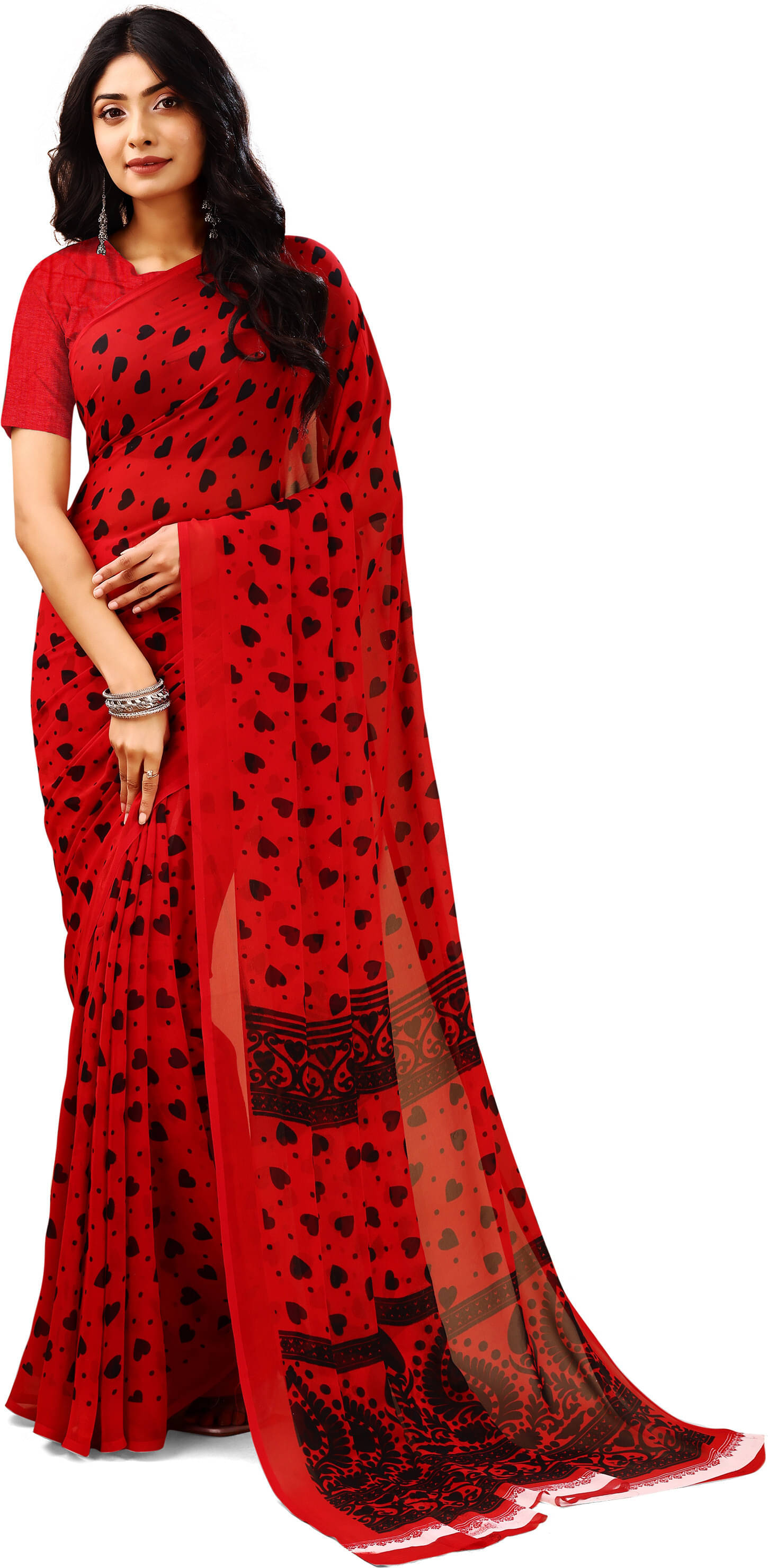 LEELAVATI Chiffon Printed Regular Saree With Unstitched Blouse Piece ( Red ) LEELAVATI Chiffon Printed Regular Saree With Unstitched Blouse Piece ( Red )