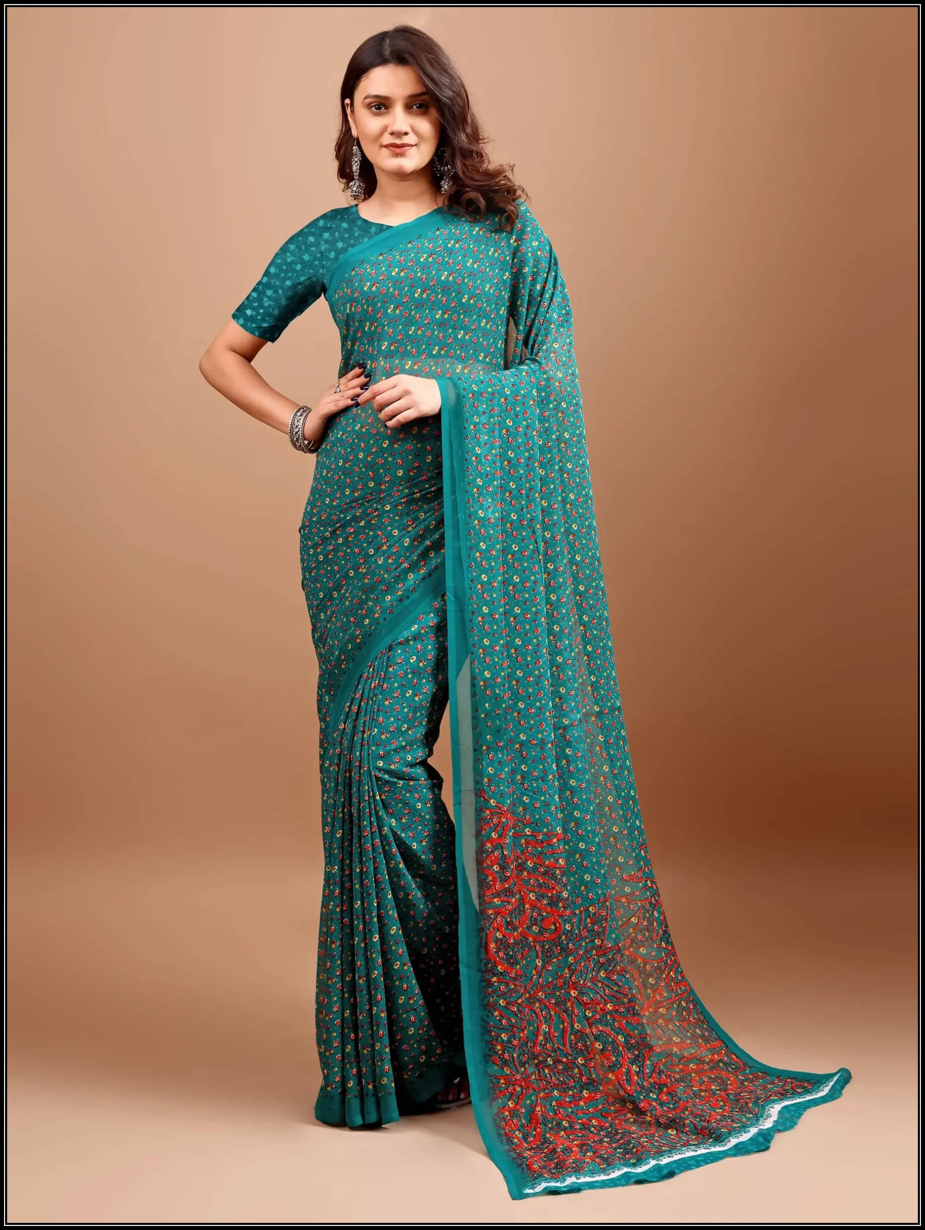 LEELAVATI Chiffon Printed Regular Saree With Unstitched Blouse Piece ( Green ) LEELAVATI Chiffon Printed Regular Saree With Unstitched Blouse Piece ( Green )