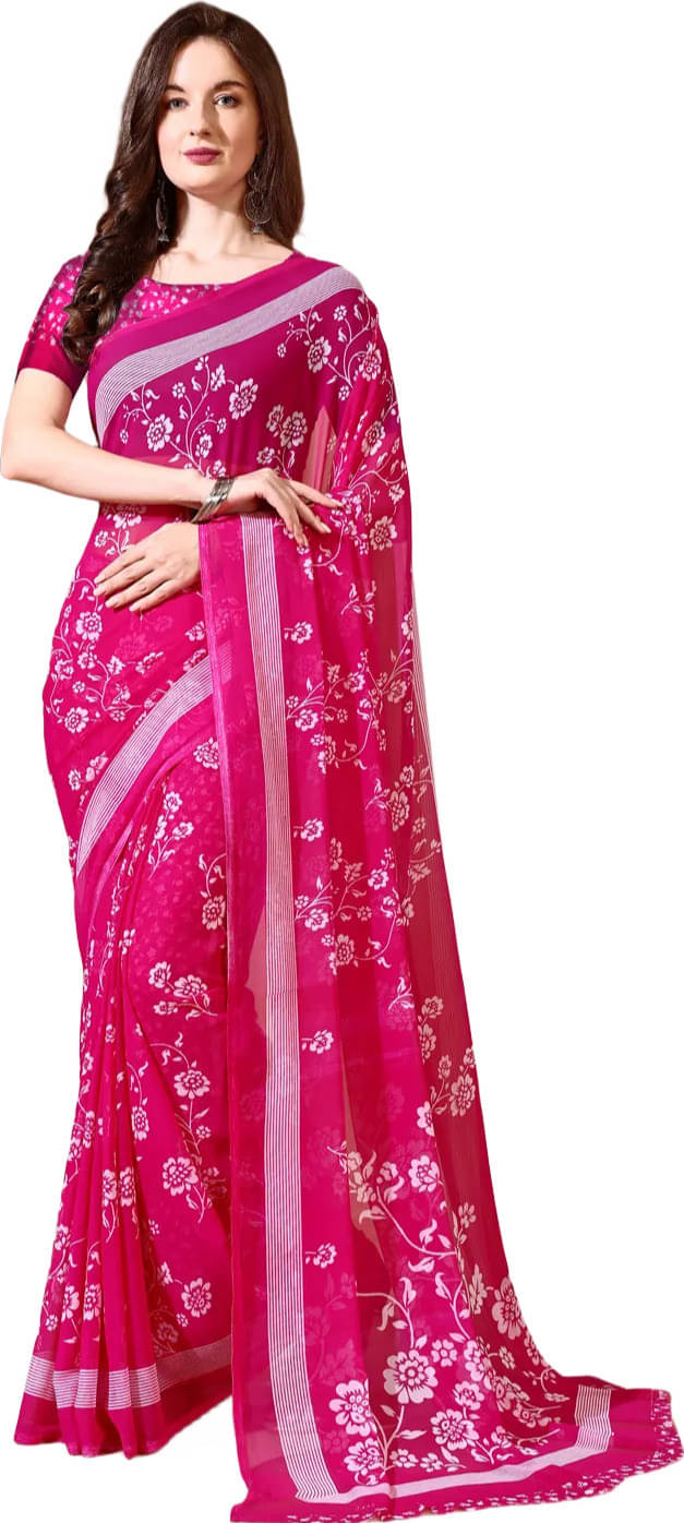 LEELAVATI Chiffon Printed Regular Saree With Unstitched Blouse Piece ( Pink ) LEELAVATI Chiffon Printed Regular Saree With Unstitched Blouse Piece ( Pink )