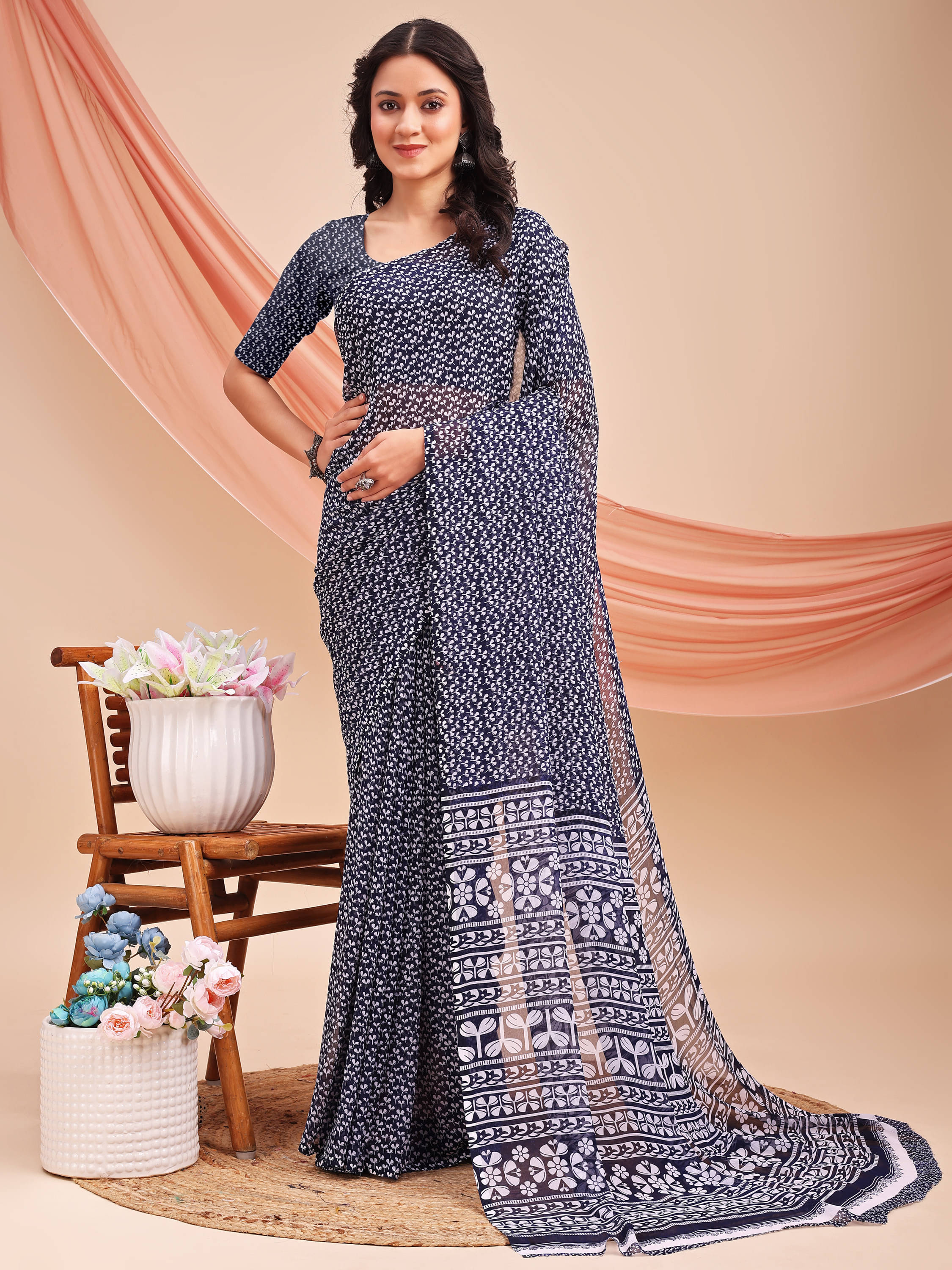 LEELAVATI Chiffon Printed Regular Saree With Unstitched Blouse Piece ( Blue ) LEELAVATI Chiffon Printed Regular Saree With Unstitched Blouse Piece ( Blue )
