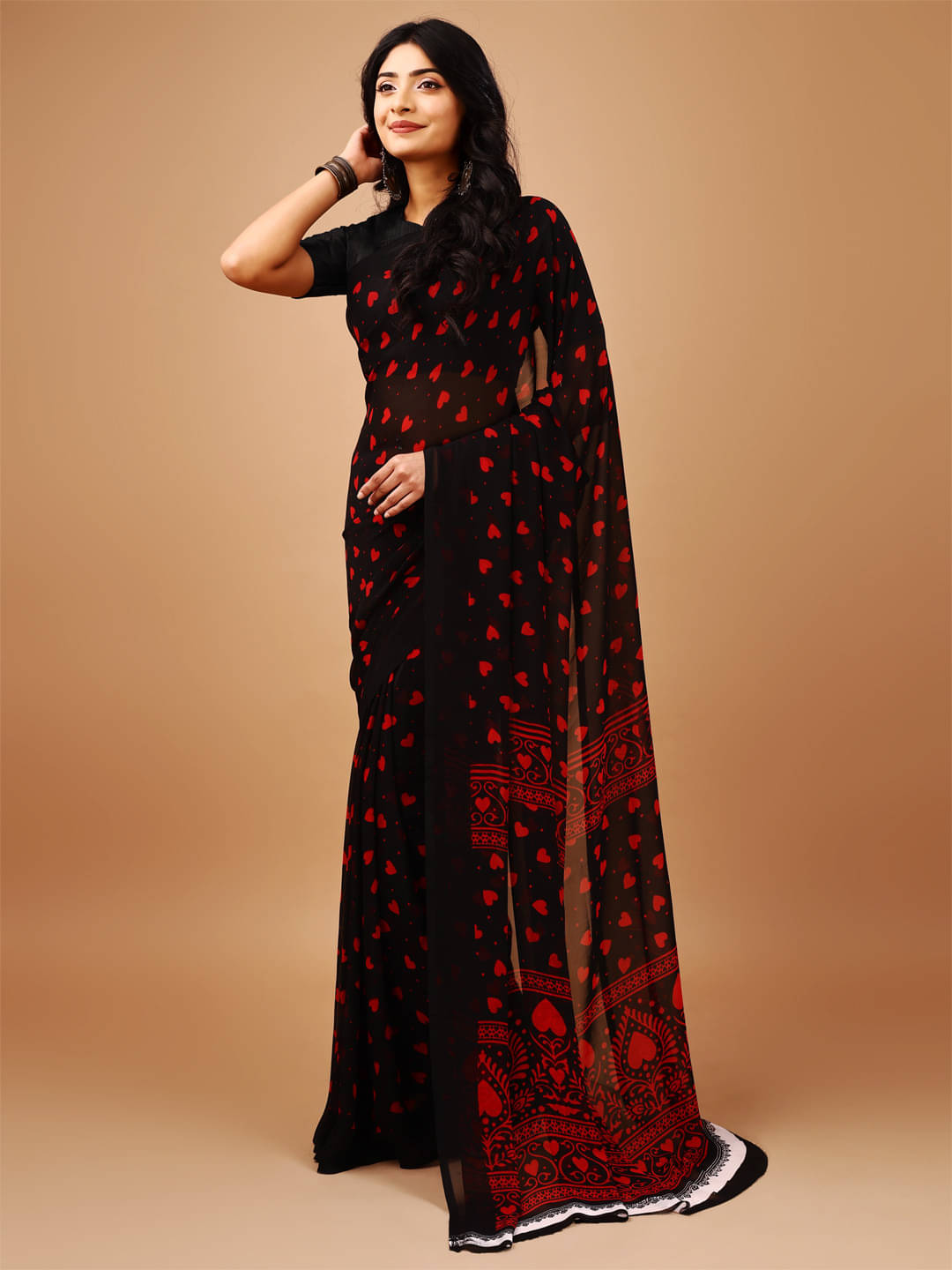     			LEELAVATI Chiffon Printed Regular Saree With Unstitched Blouse Piece ( Black )