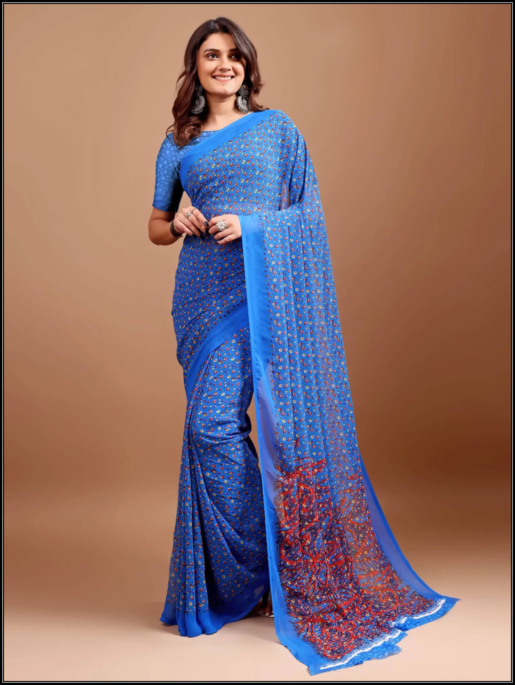 LEELAVATI Chiffon Printed Regular Saree With Unstitched Blouse Piece ( Blue ) LEELAVATI Chiffon Printed Regular Saree With Unstitched Blouse Piece ( Blue )
