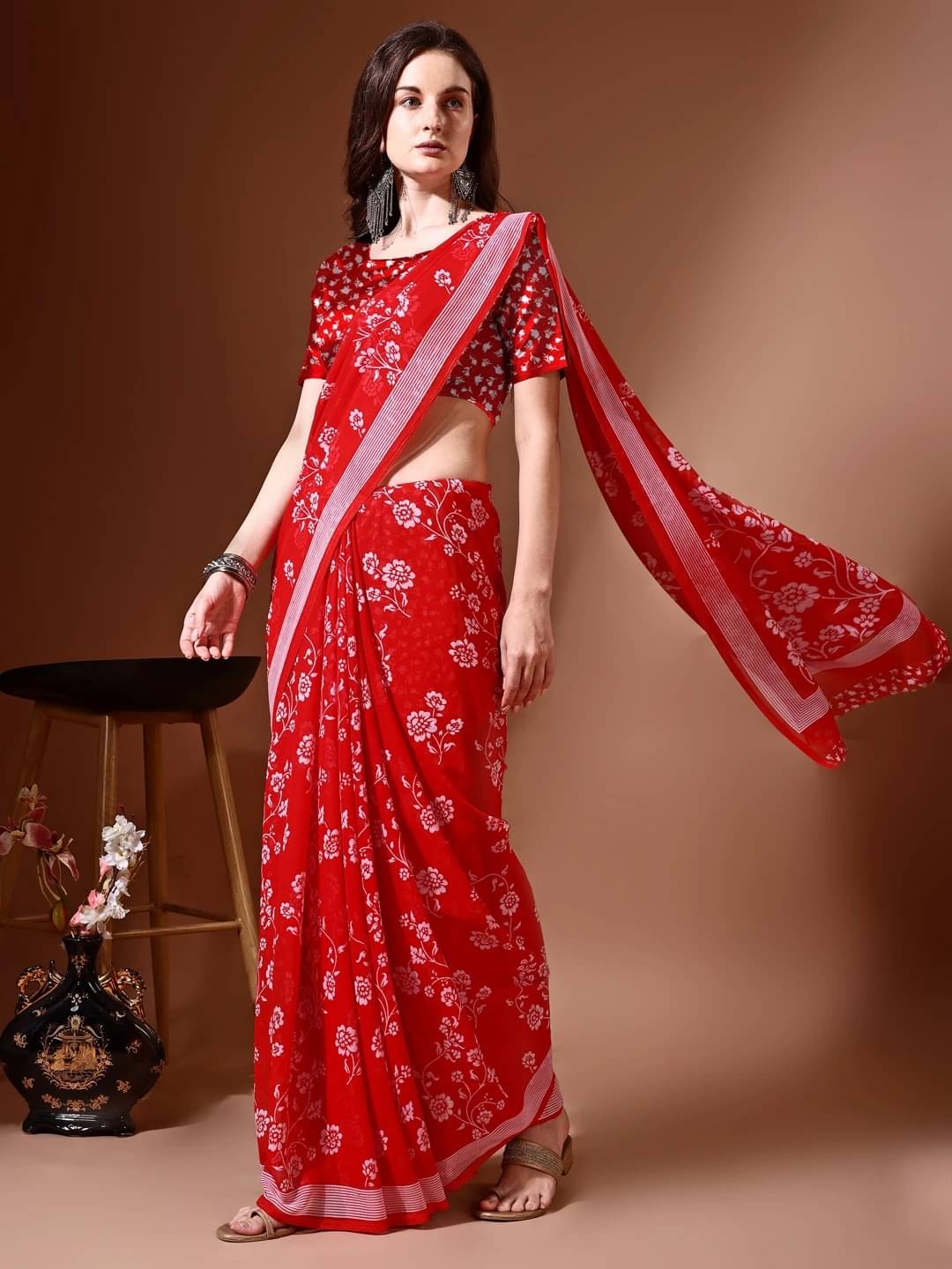     			LEELAVATI Chiffon Printed Regular Saree With Unstitched Blouse Piece ( Multicolor )