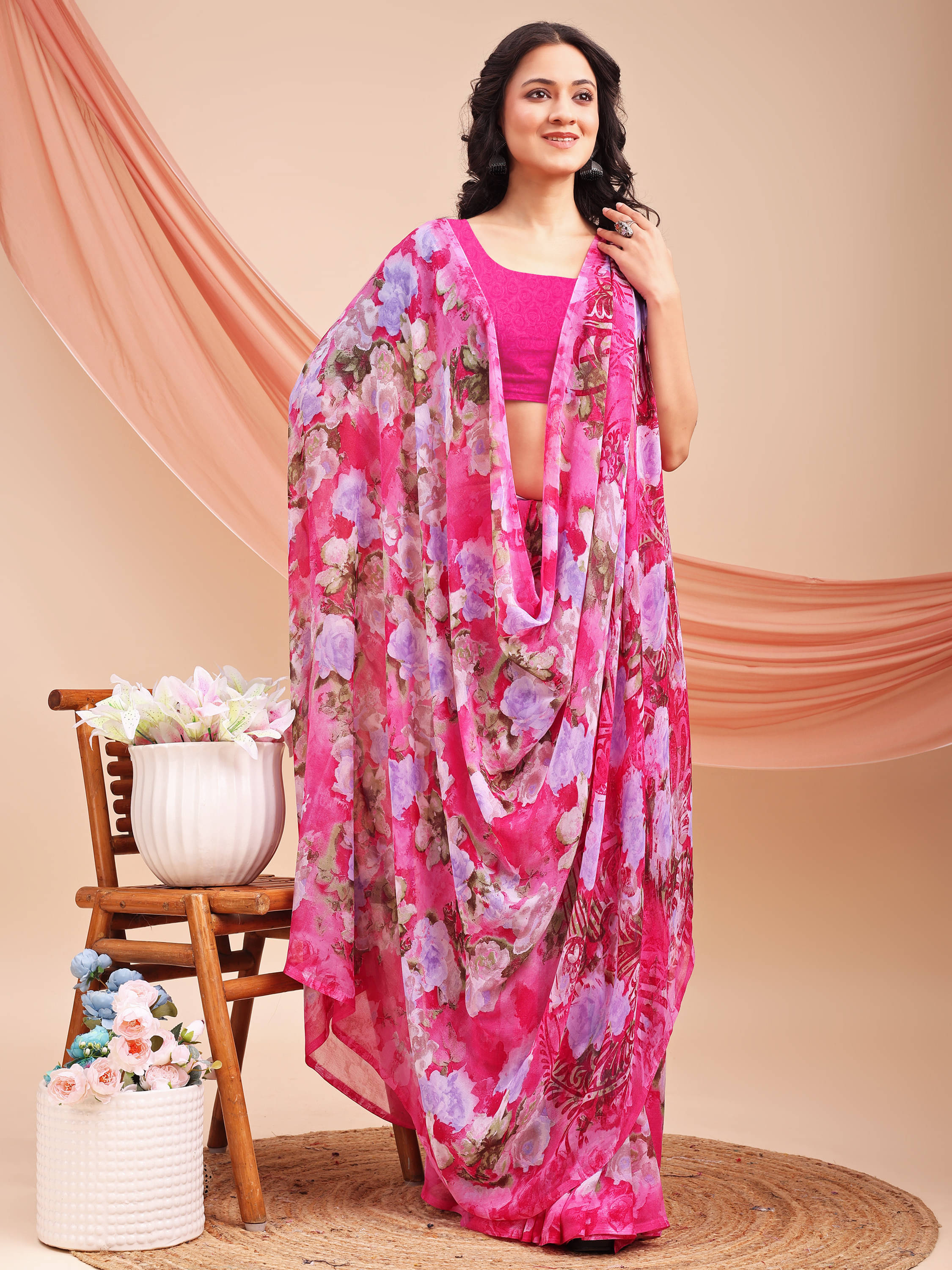 LEELAVATI Chiffon Printed Regular Saree With Unstitched Blouse Piece ( Pink ) LEELAVATI Chiffon Printed Regular Saree With Unstitched Blouse Piece ( Pink )